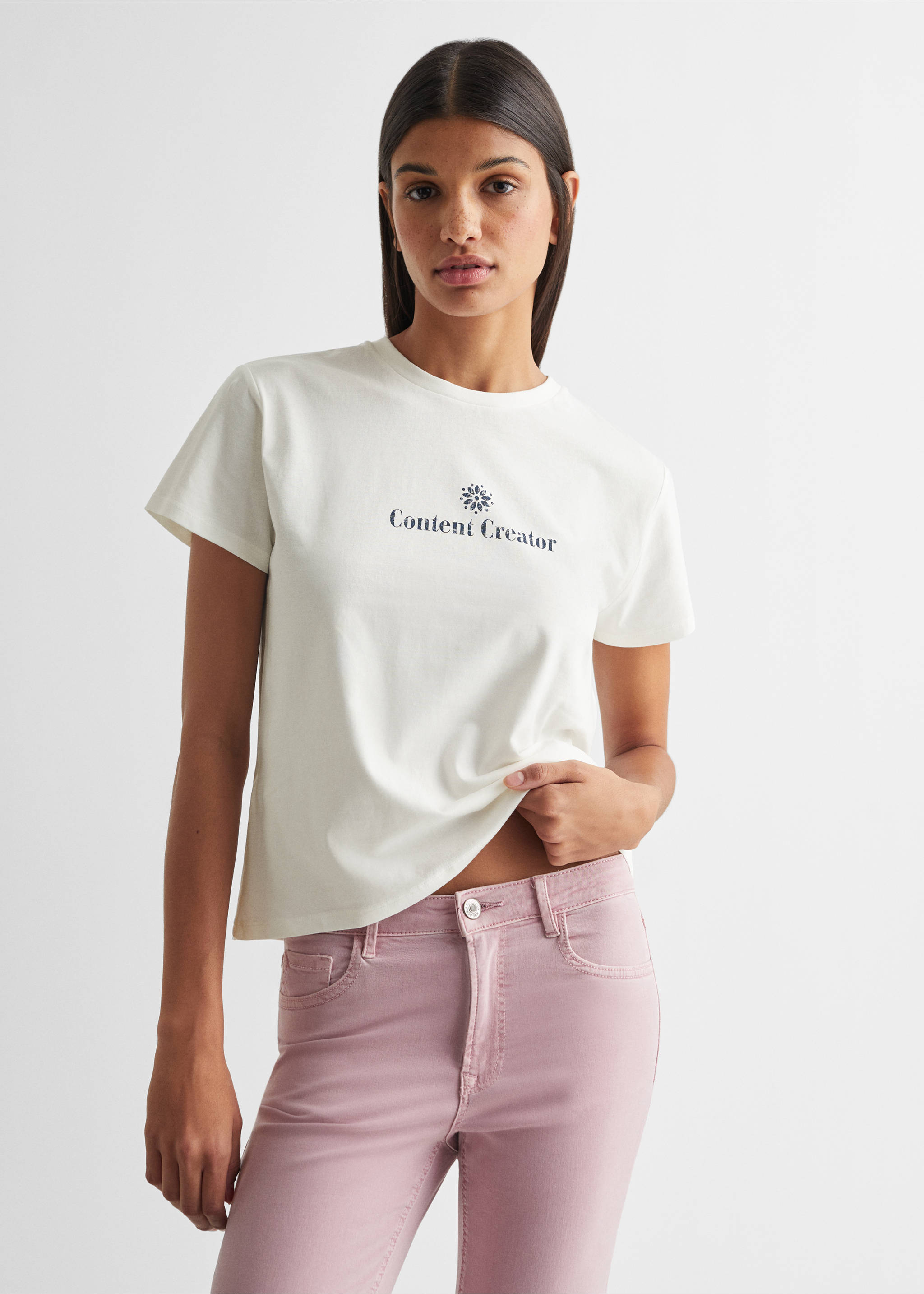 T-shirt message imprimé - Plan moyen, Blanc cassé. Ref: 67060633-00.