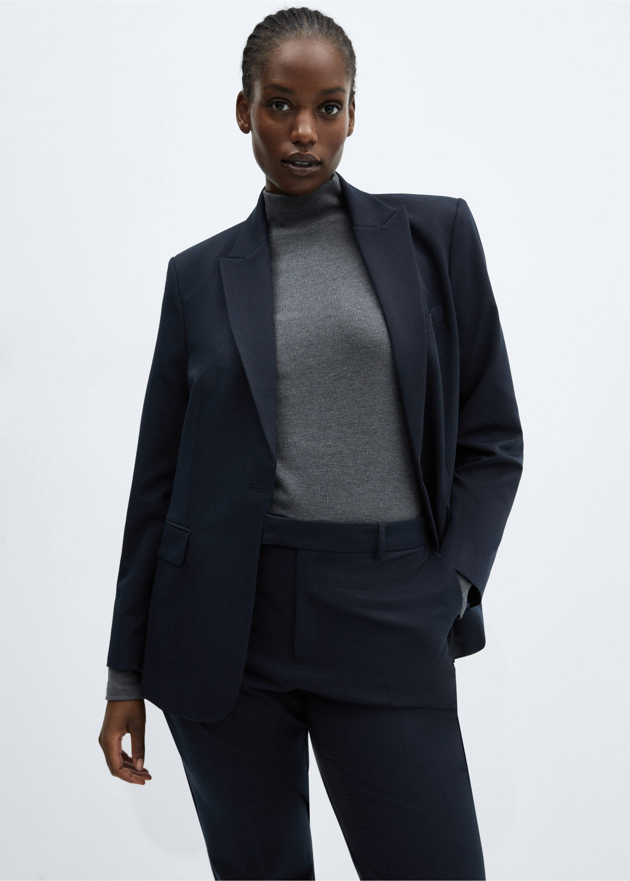 Straight suit trousers - Details of the article 5, Dark Navy. Ref: 67060666-00.