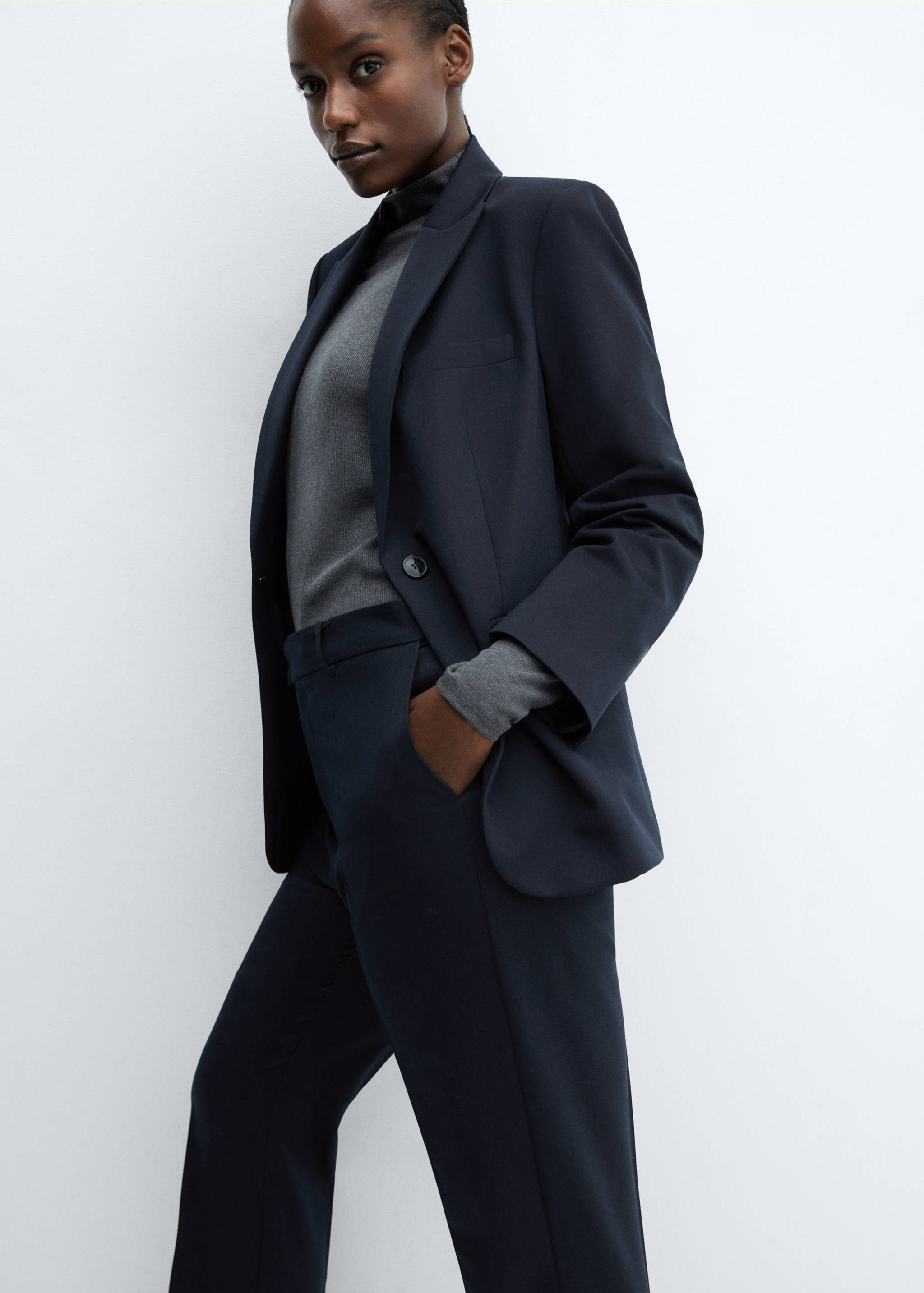 Straight suit trousers - Details of the article 4, Dark Navy. Ref: 67060666-00.