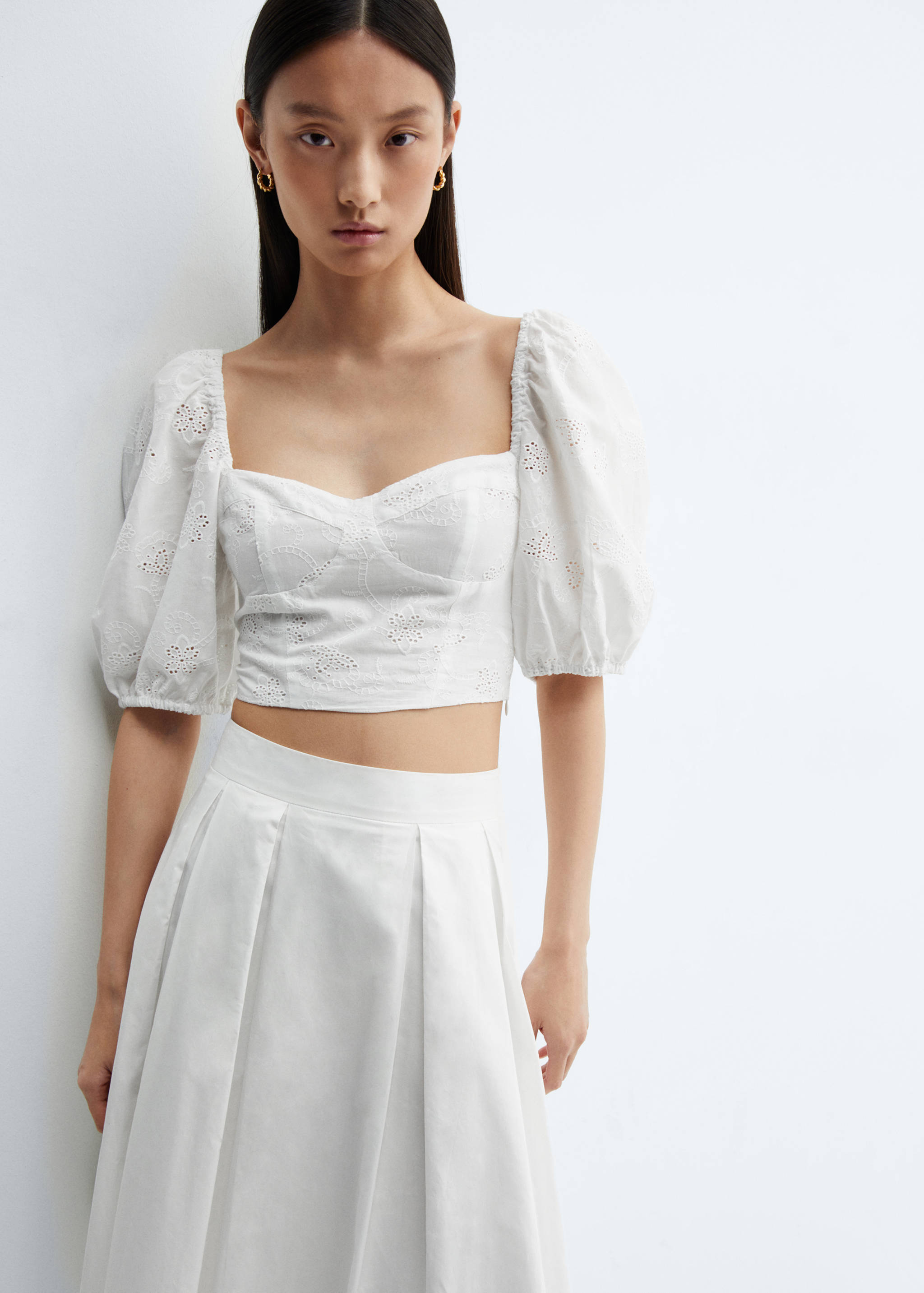 Puff-sleeved cropped blouse - Medium plane