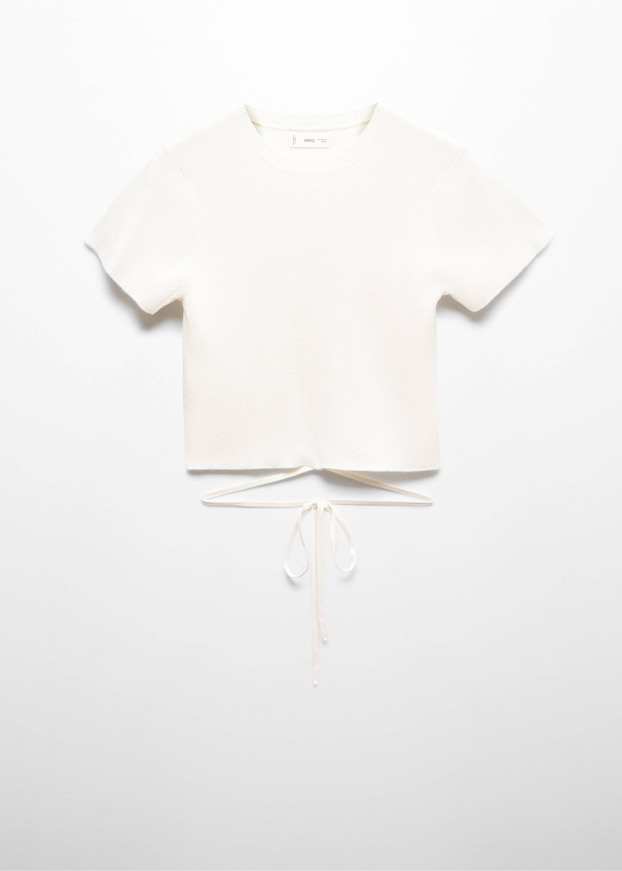 Strick-T-Shirt mit Schleife - Artikel ohne Model, Cremeweiß. Ref: 67062914-00.