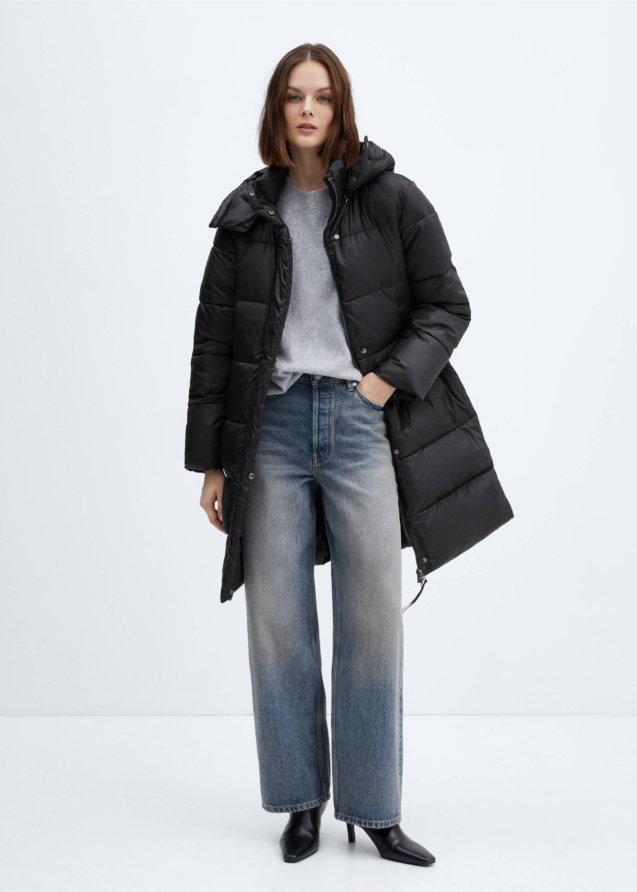 Detachable hood puffer coat - General plane, Black. Ref: 67063262-00.
