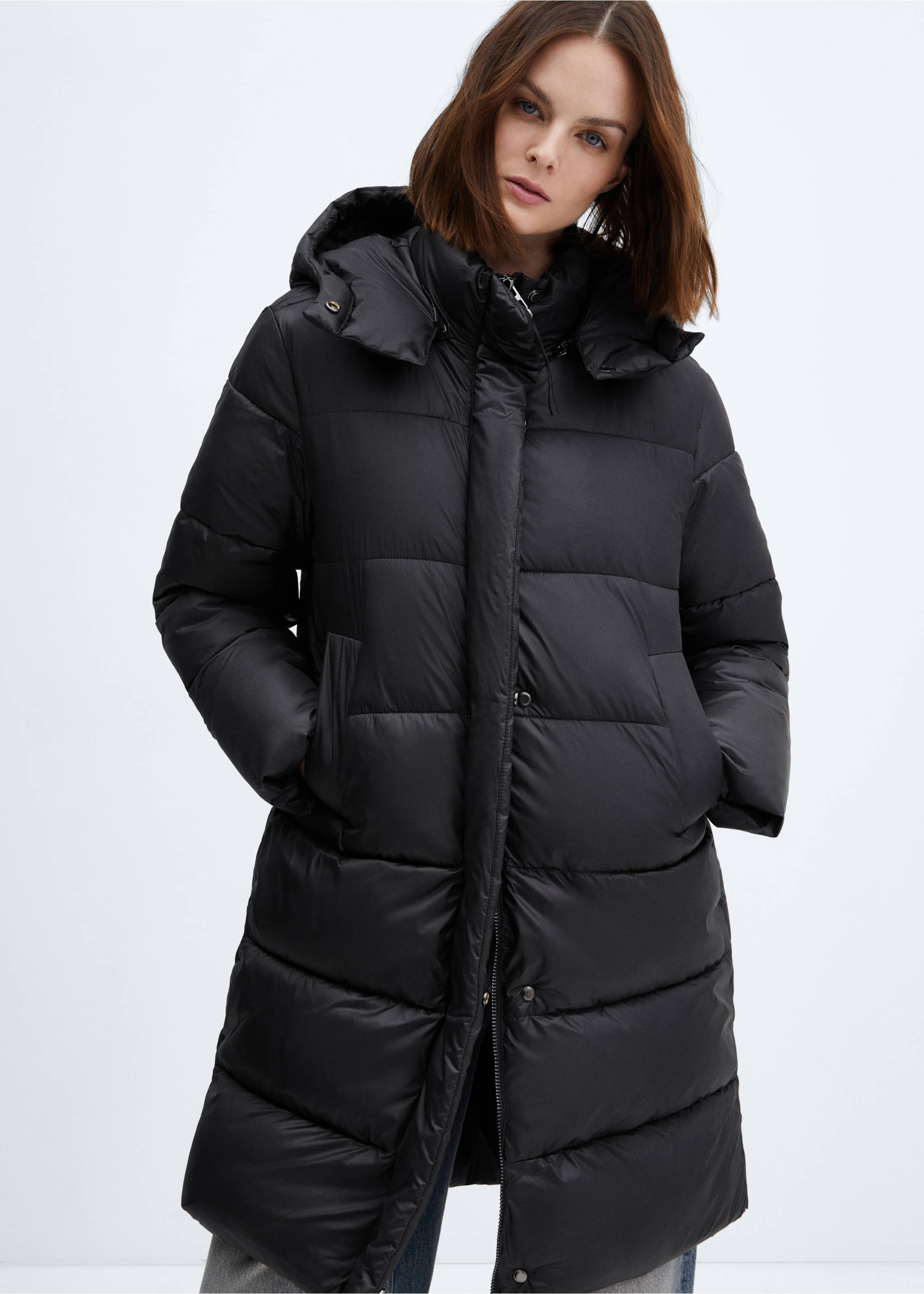 Detachable hood puffer coat - Medium plane, Black. Ref: 67063262-00.