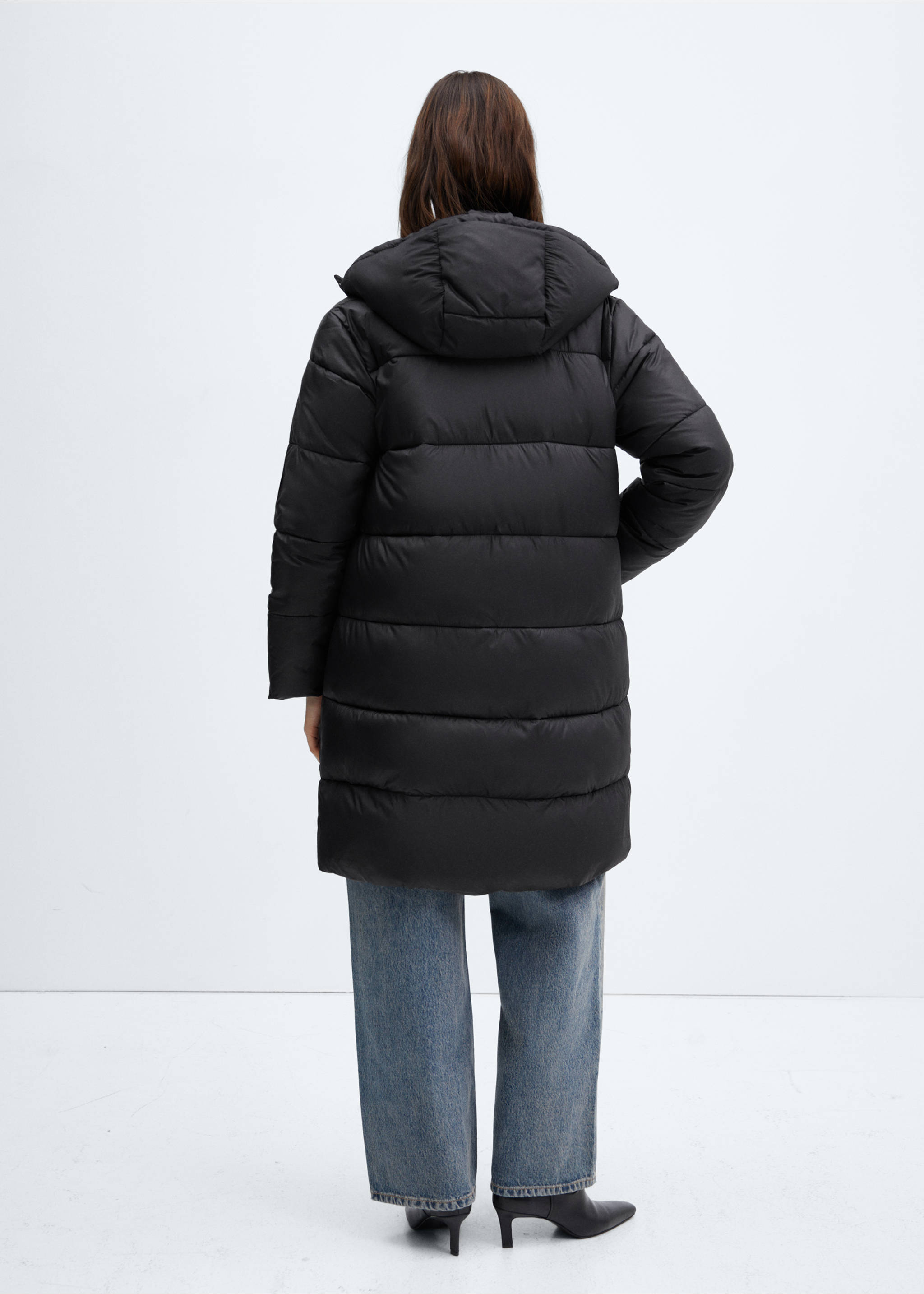 Detachable hood puffer coat - Reverse of the article, Black. Ref: 67063262-00.