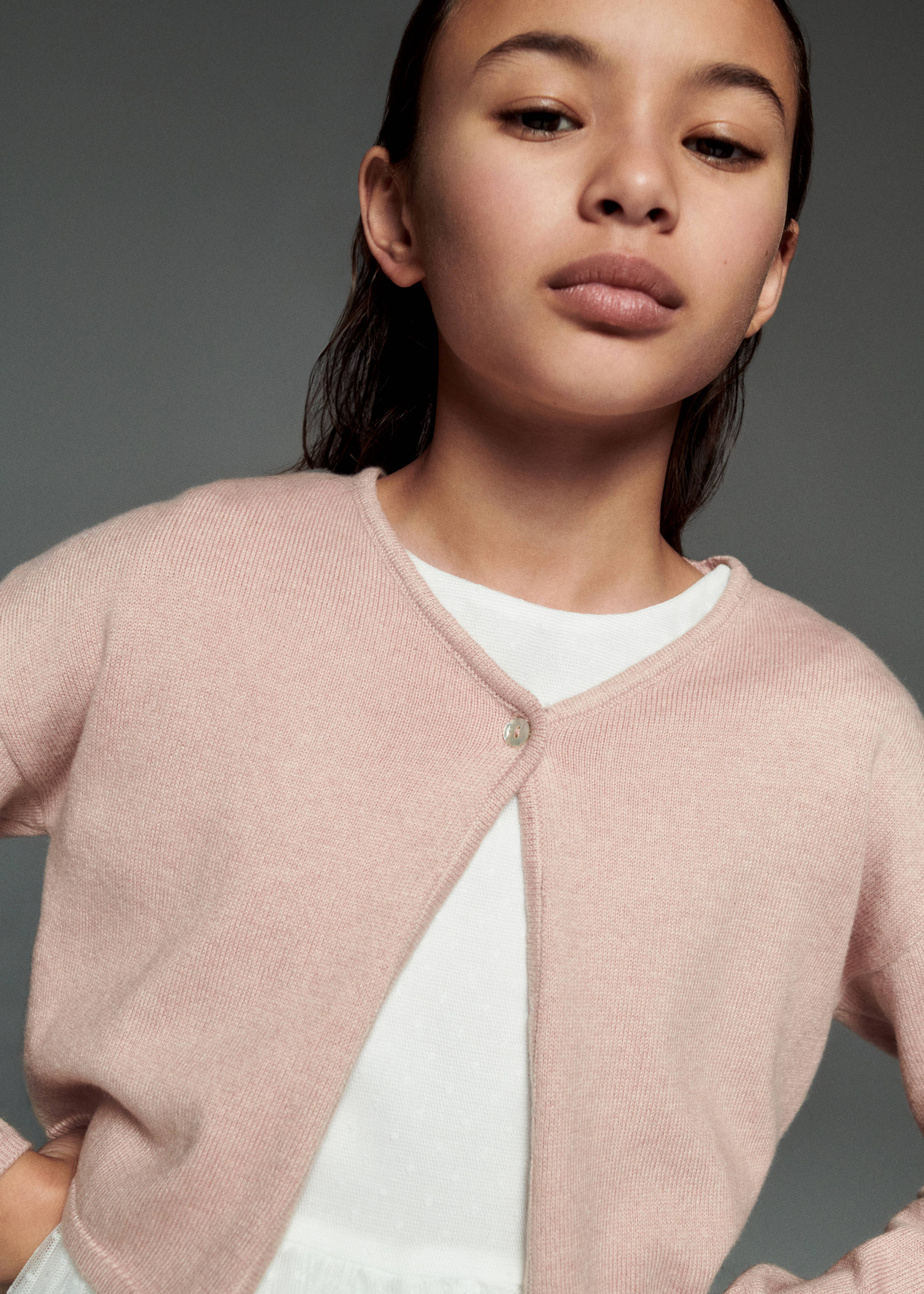 Fine knit cotton cardigan - Details of the article 5, Pink. Ref: 67063690-00.