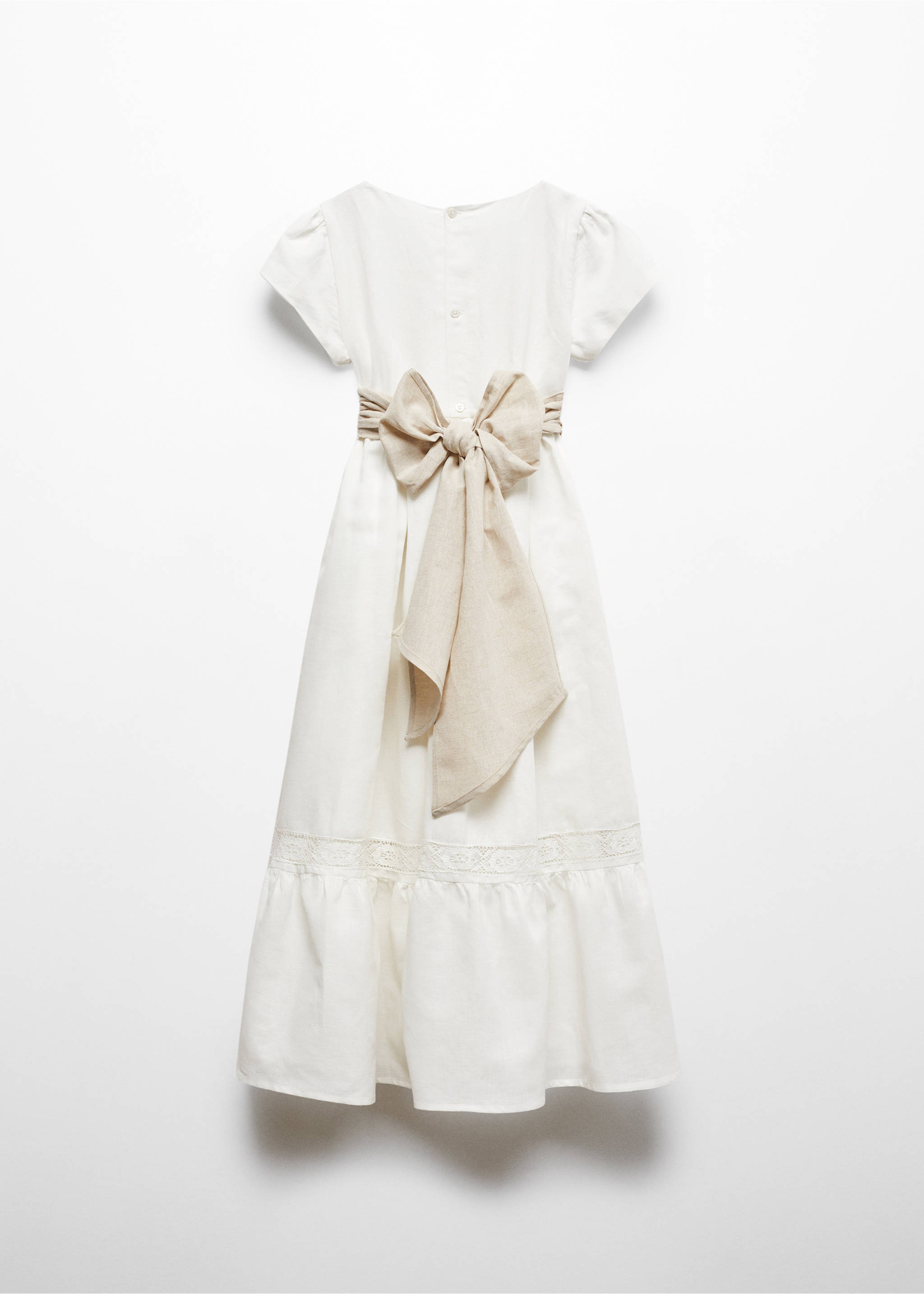 Bow linen-blend dress - Reverse of the article, White. Ref: 67063695-00.