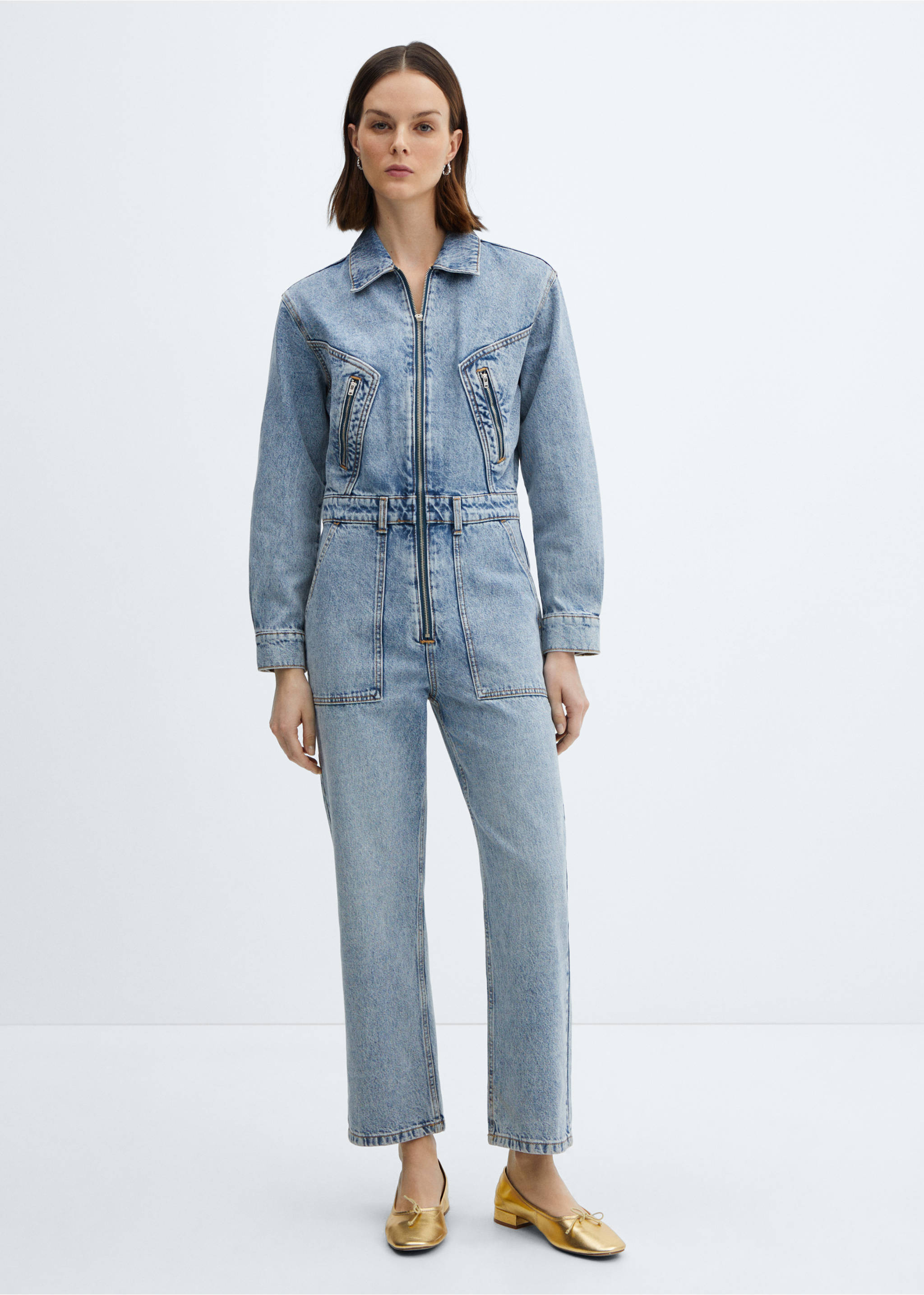 Denim zipper jumpsuit - General plane, Medium Blue. Ref: 67064021-00.