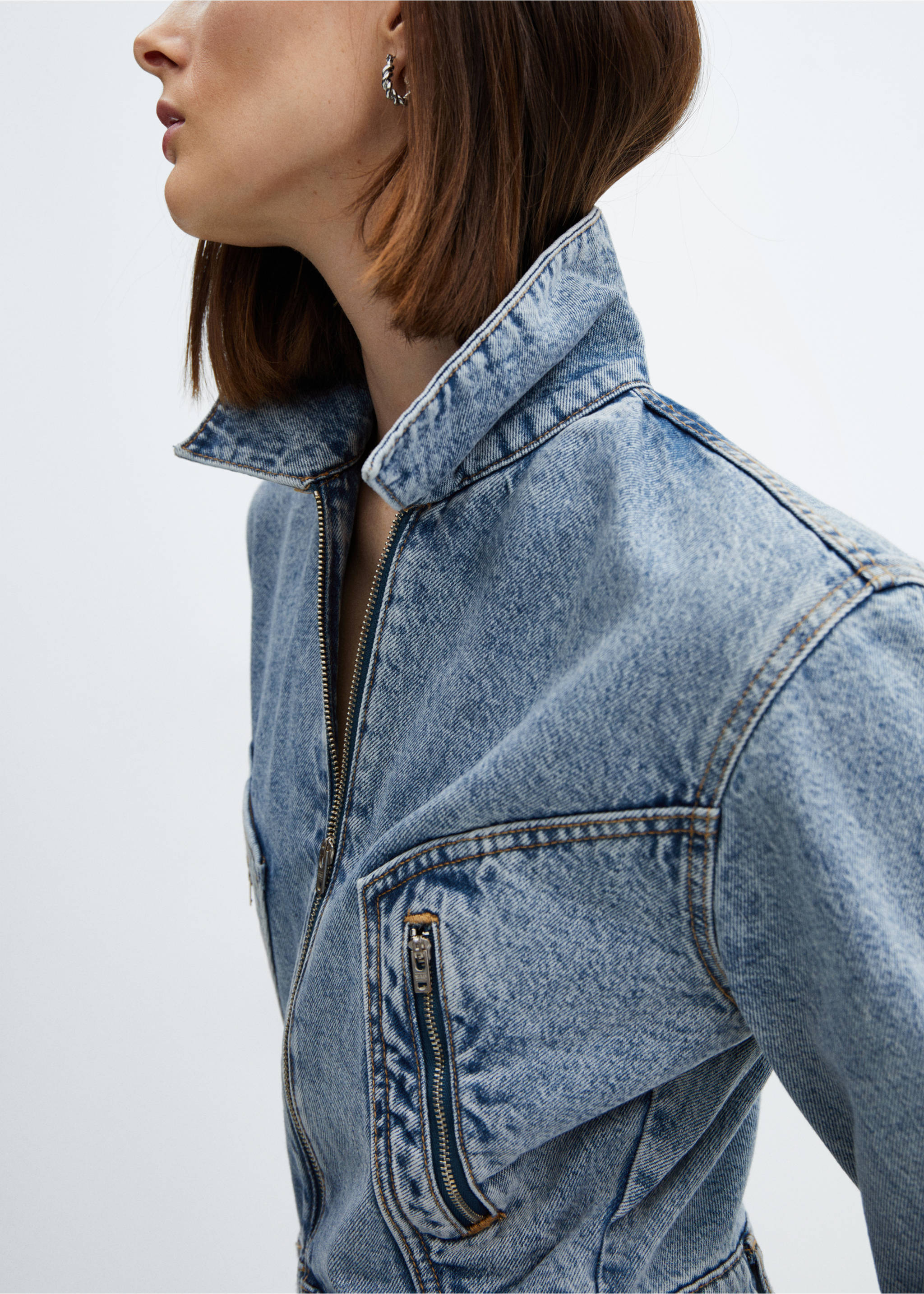 Denim zipper jumpsuit - Details of the article 1, Medium Blue. Ref: 67064021-00.