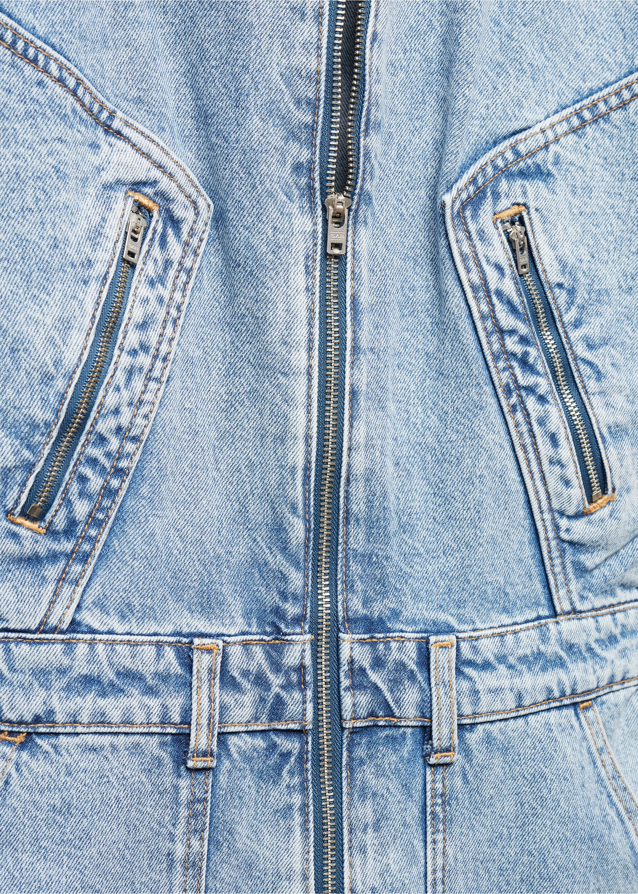 Denim zipper jumpsuit - Details of the article 8, Medium Blue. Ref: 67064021-00.