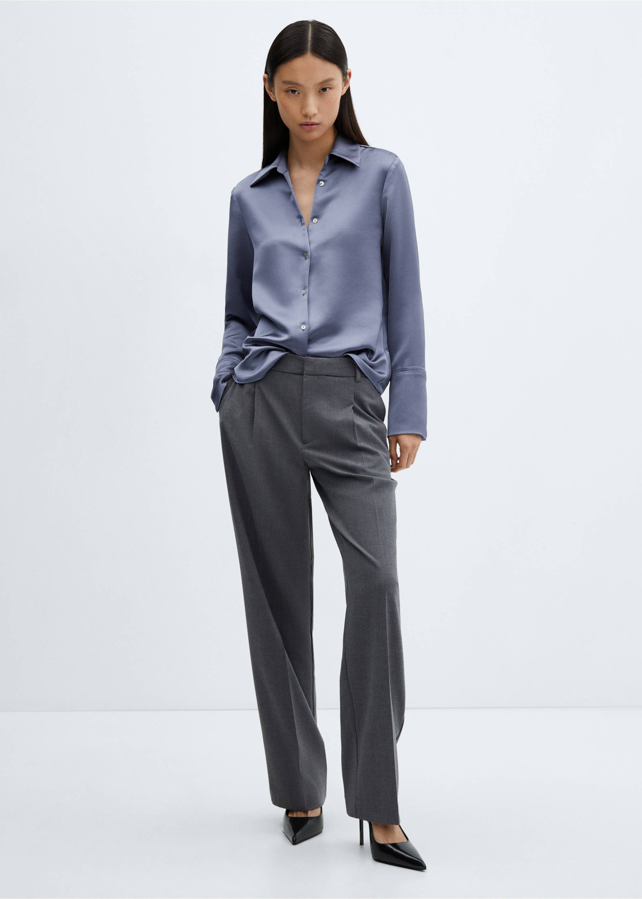 Satin buttoned shirt - General plane, Blue. Ref: 67064039-00.