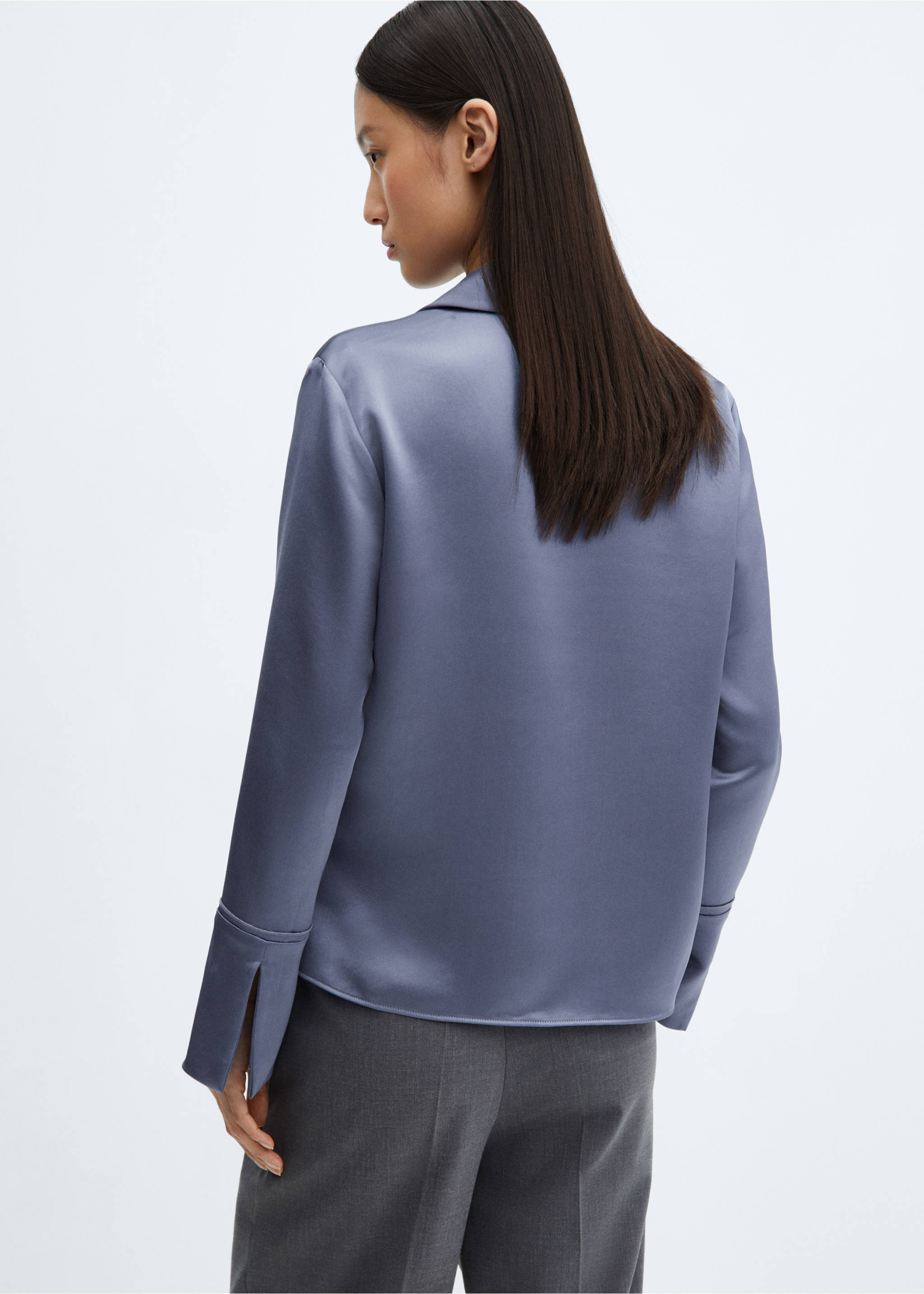 Satin buttoned shirt - Reverse of the article, Blue. Ref: 67064039-00.