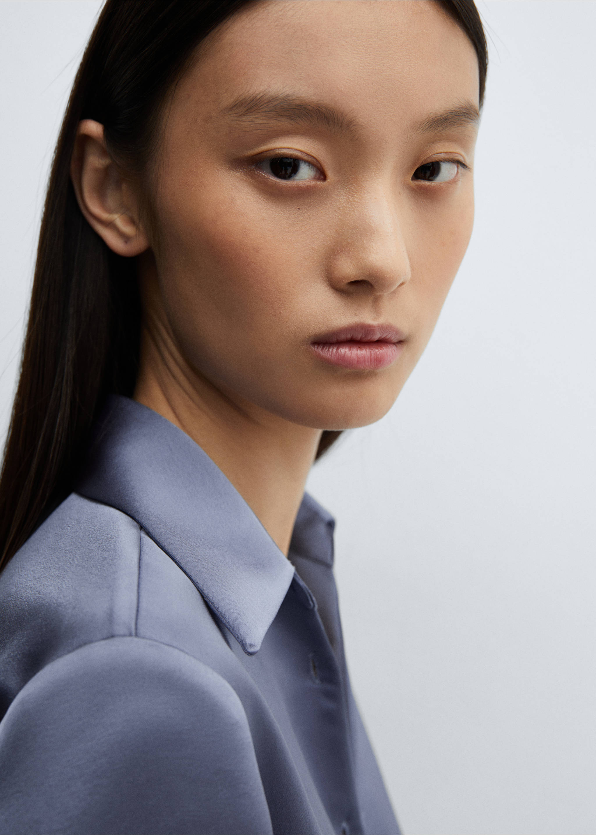 Satin buttoned shirt - Details of the article 1, Blue. Ref: 67064039-00.