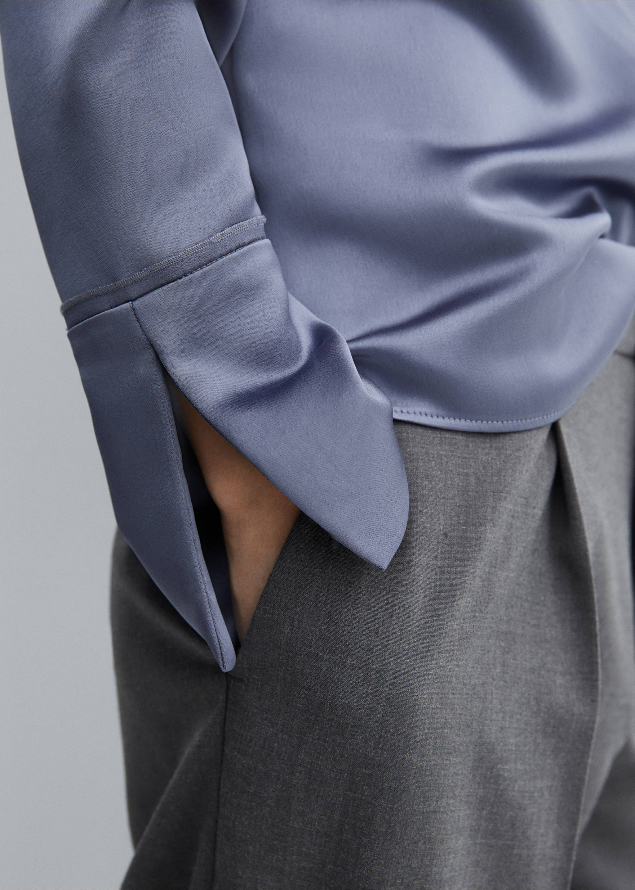 Satin buttoned shirt - Details of the article 6, Blue. Ref: 67064039-00.