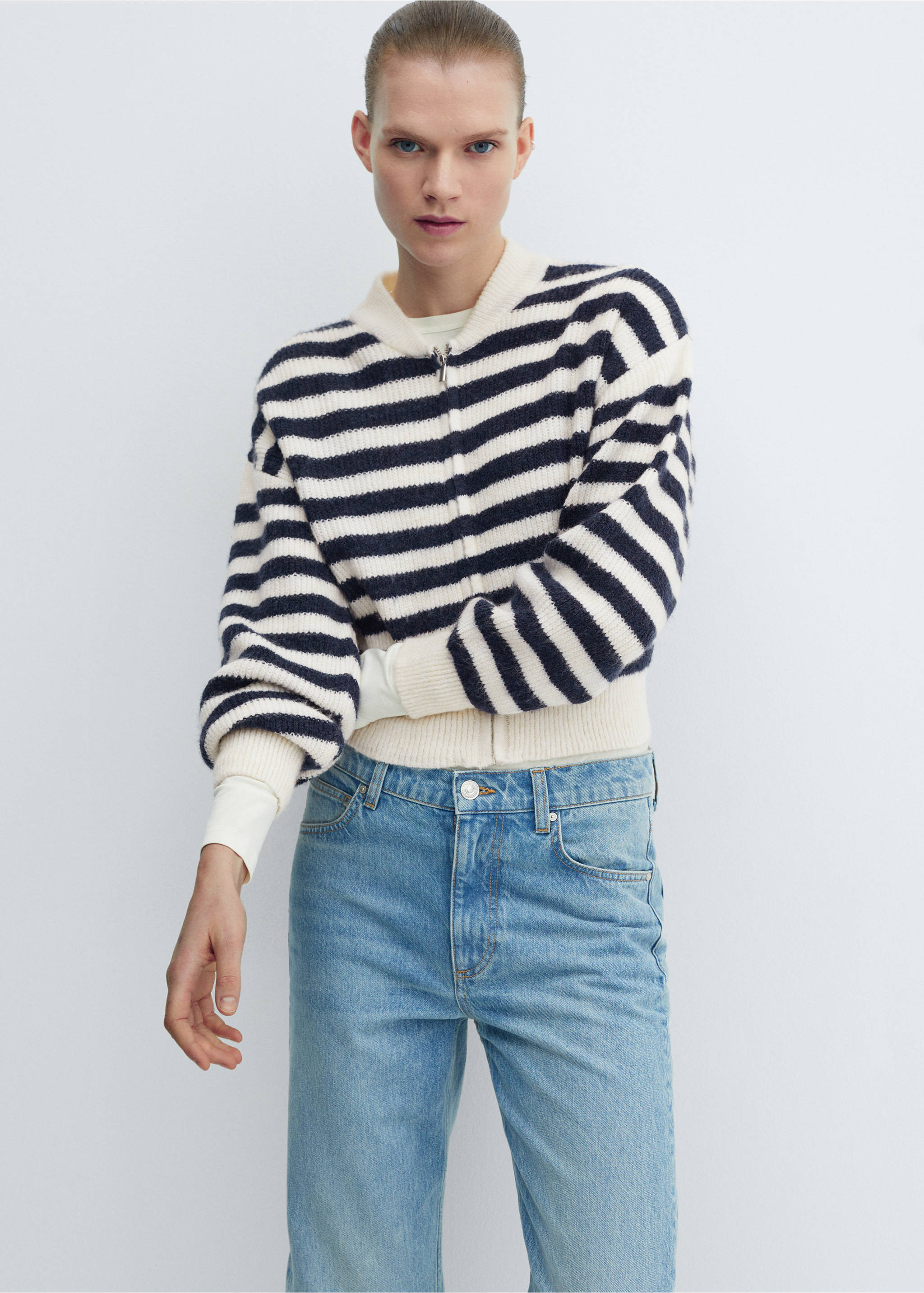 Stickad kofta dragkedja - Bild av mittparti, Navy blå. Ref: 67064062-00.