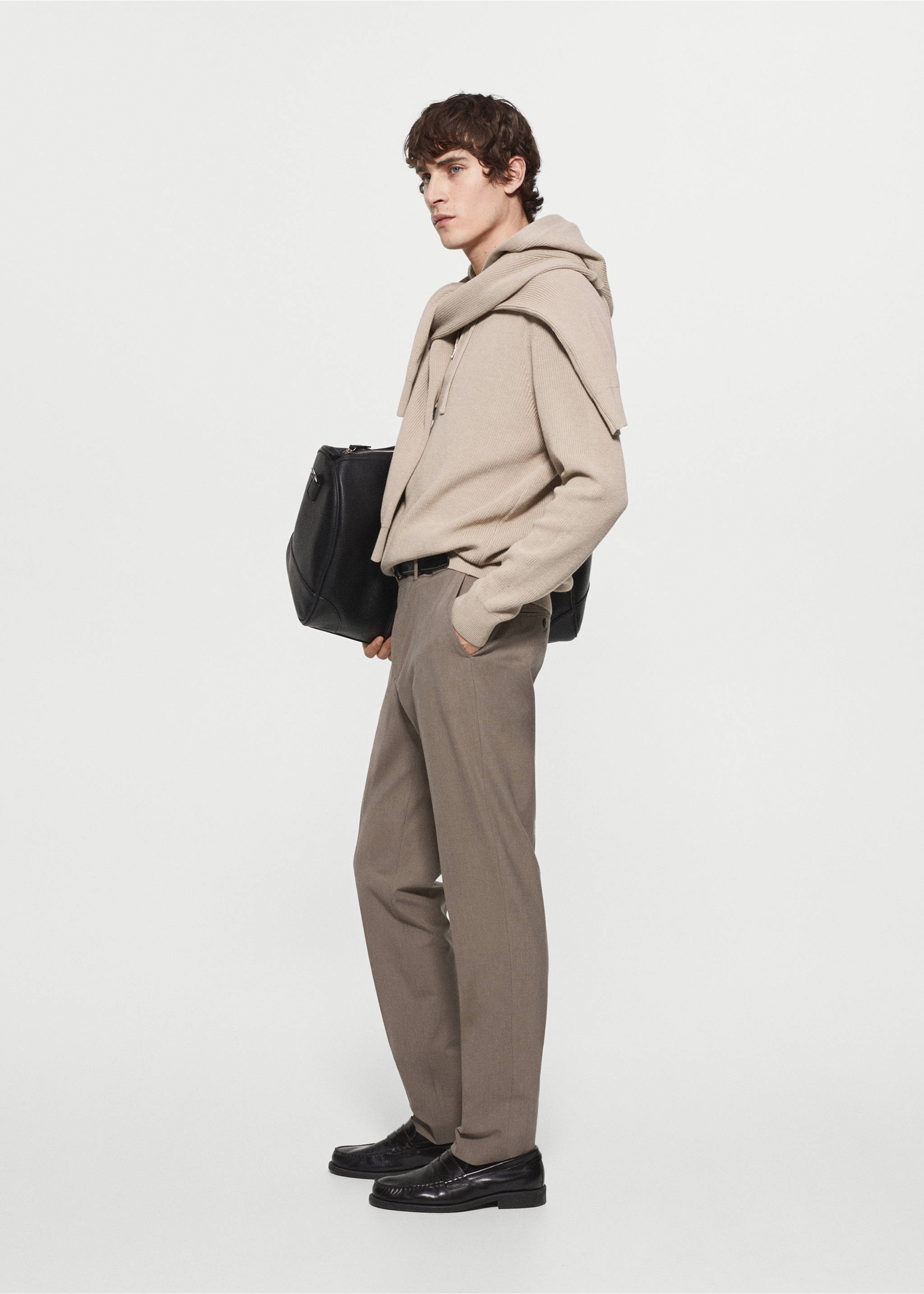 Hooded knit sweatshirt - Details of the article 5, Light/Pastel Grey. Ref: 67064450-00.