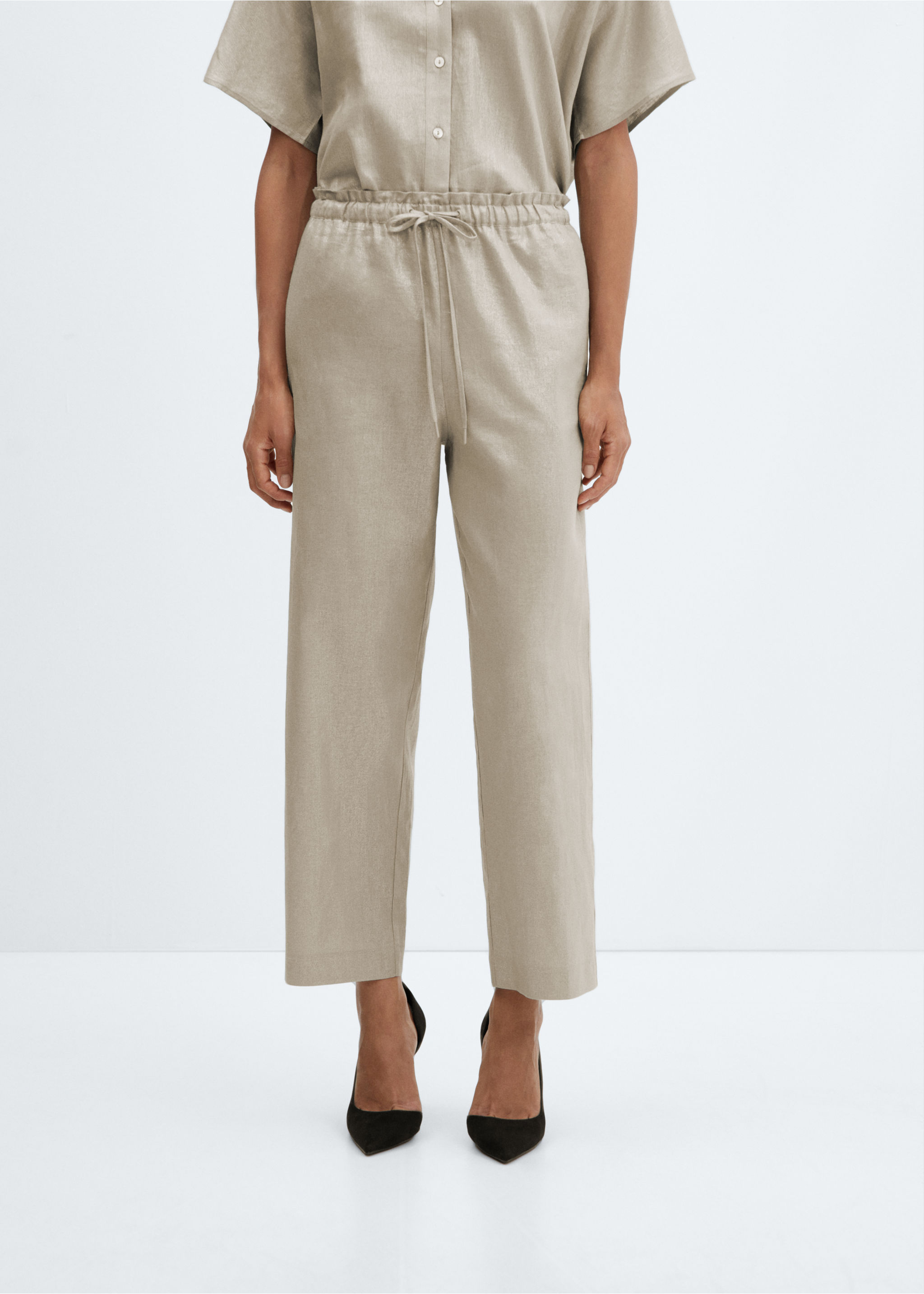 Linen-blend elastic waist trousers - Medium plane