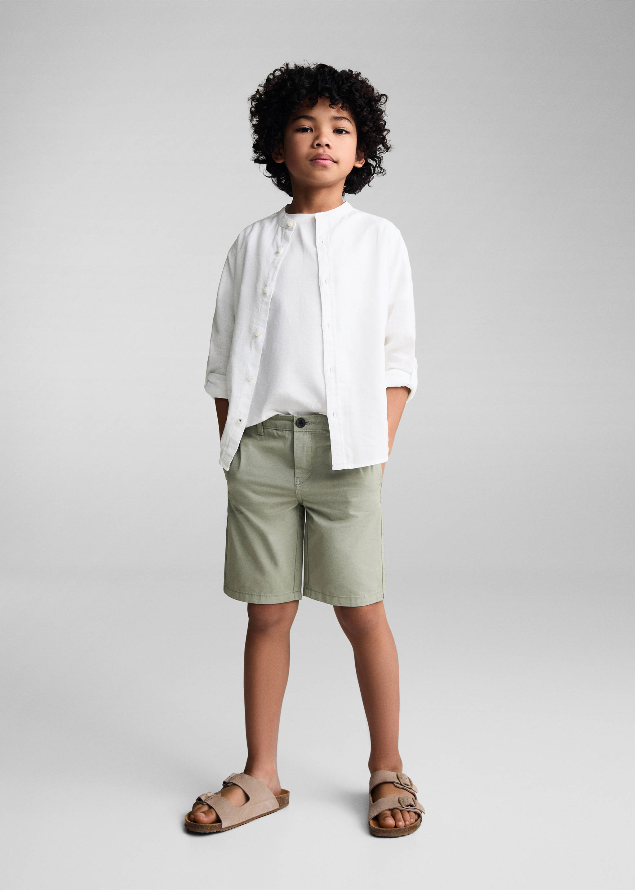 Chemise regular-fit lin col mao - Plan général, Blanc. Ref: 67064784-00.