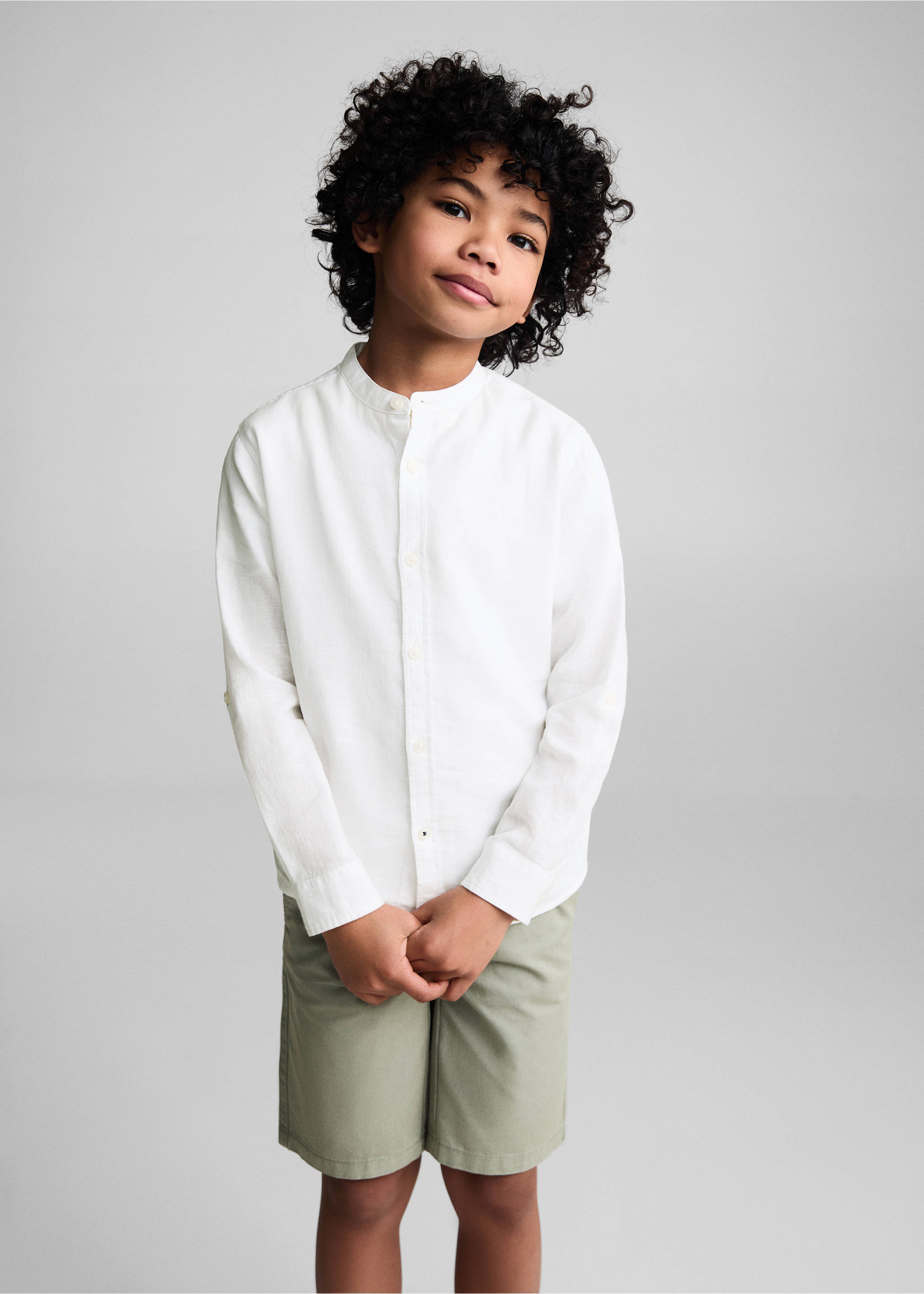 Chemise regular-fit lin col mao - Plan moyen, Blanc. Ref: 67064784-00.