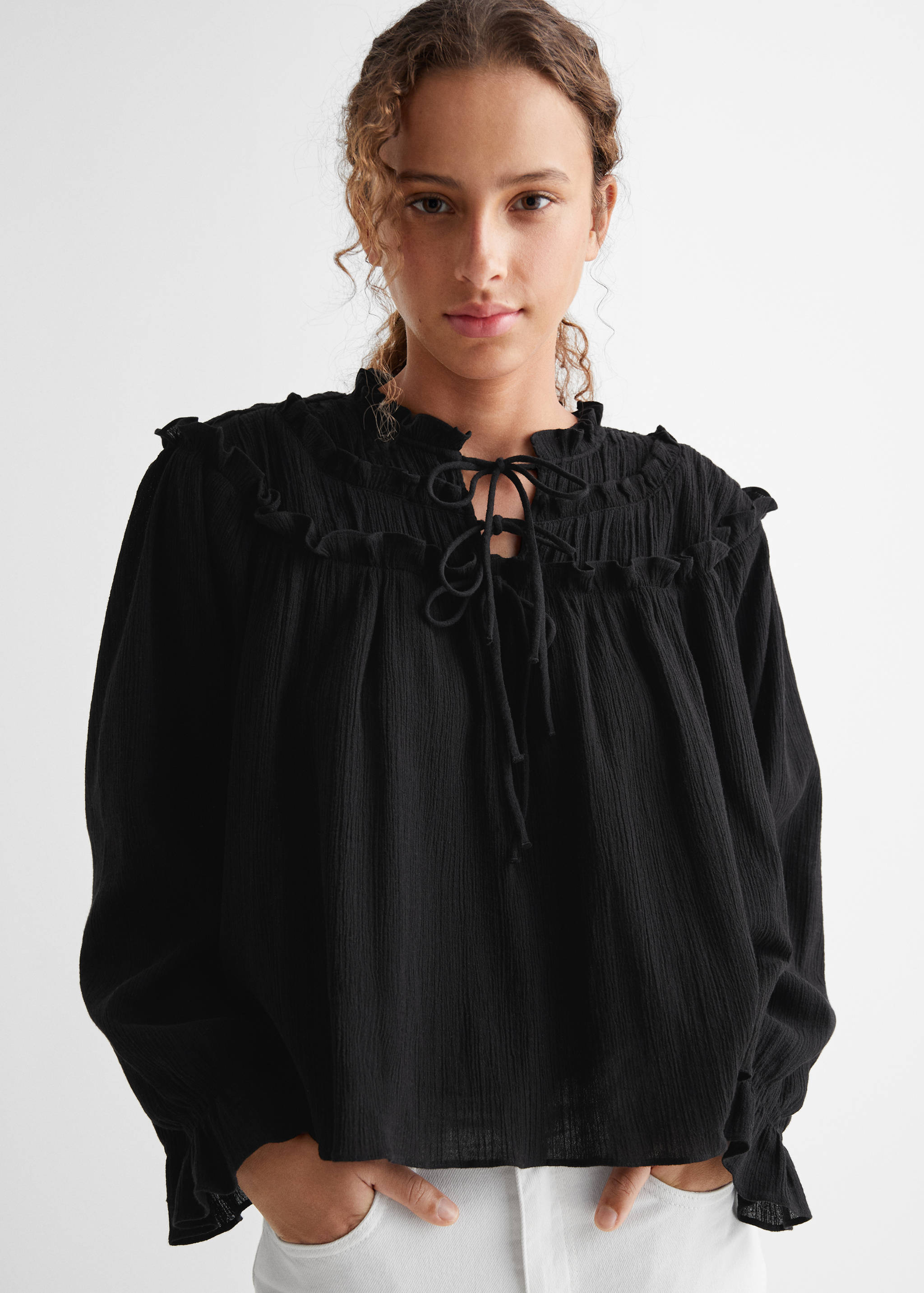 Ruffled cotton blouse - Details of the article 1