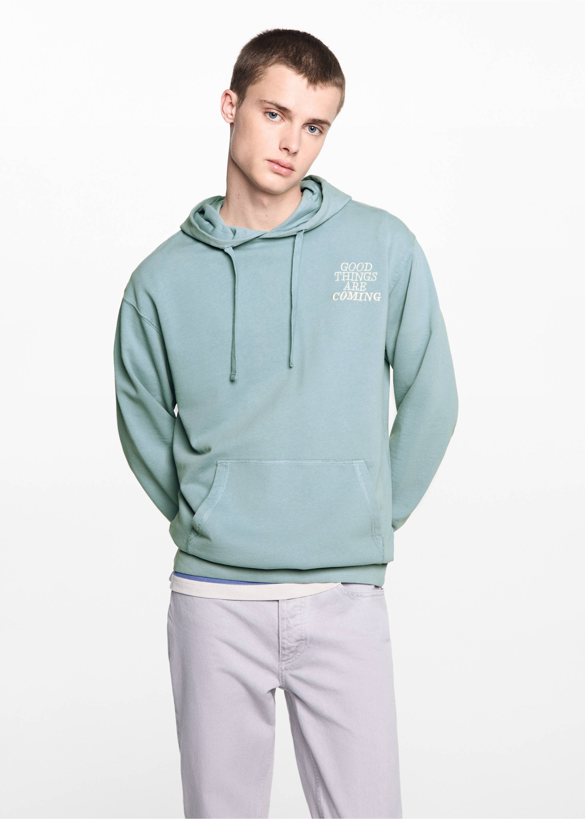 Unisex message sweatshirt - Medium plane, Turquoise. Ref: 67065154-00.