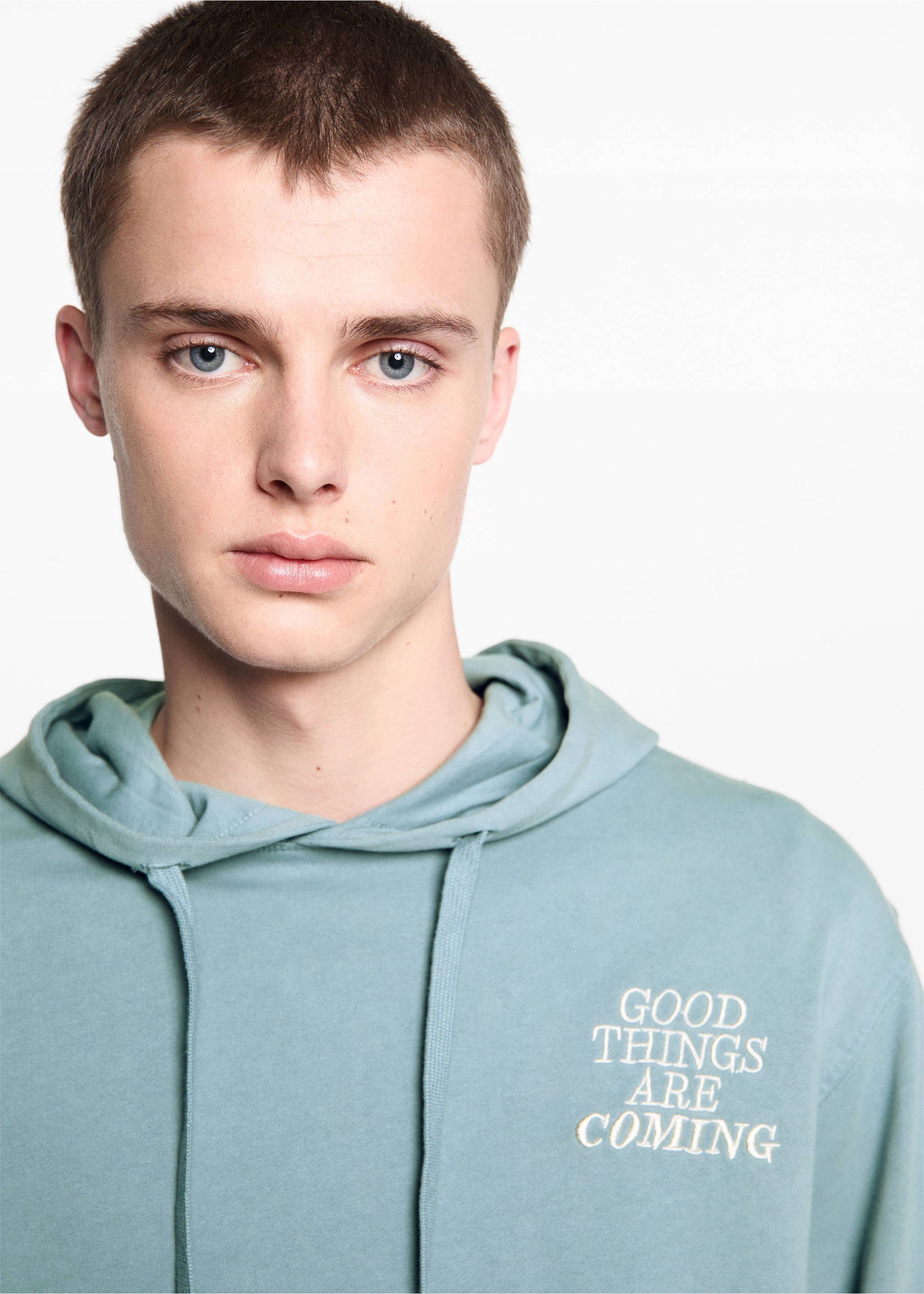 Unisex message sweatshirt - Details of the article 1, Turquoise. Ref: 67065154-00.