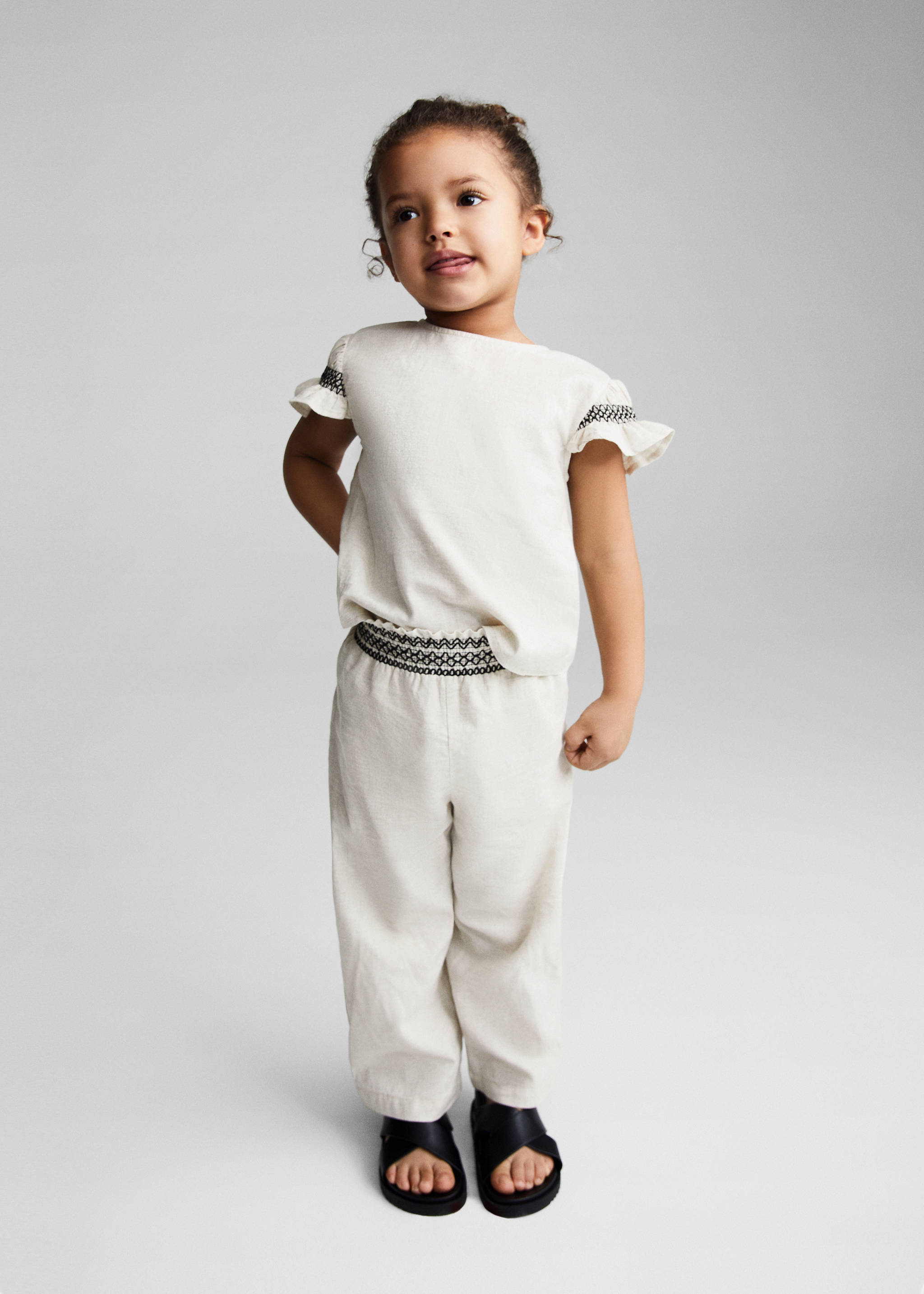 Linen-blend elastic waist pants - General plane