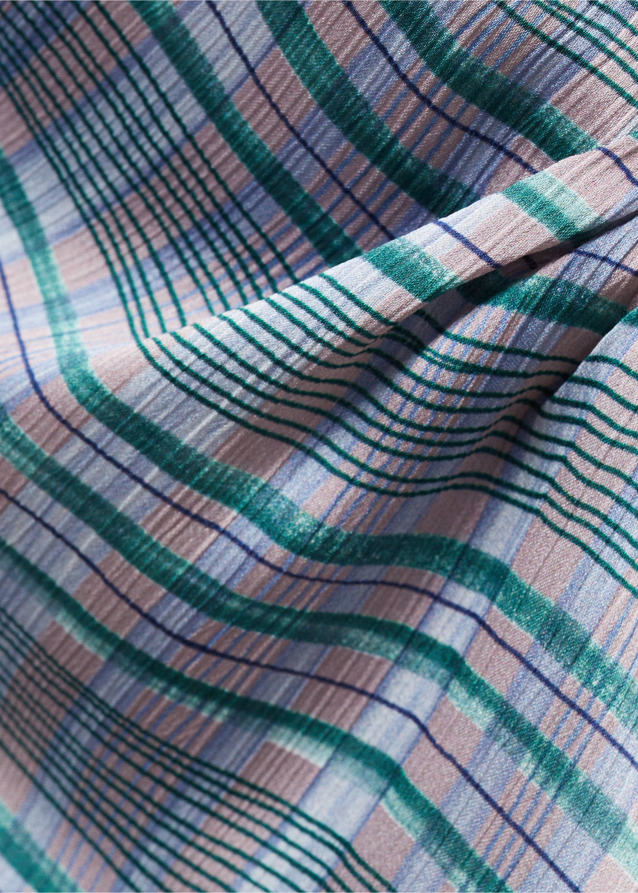 Asymmetrical satin check blouse - Details of the article 8, Blue. Ref: 67065754-00.