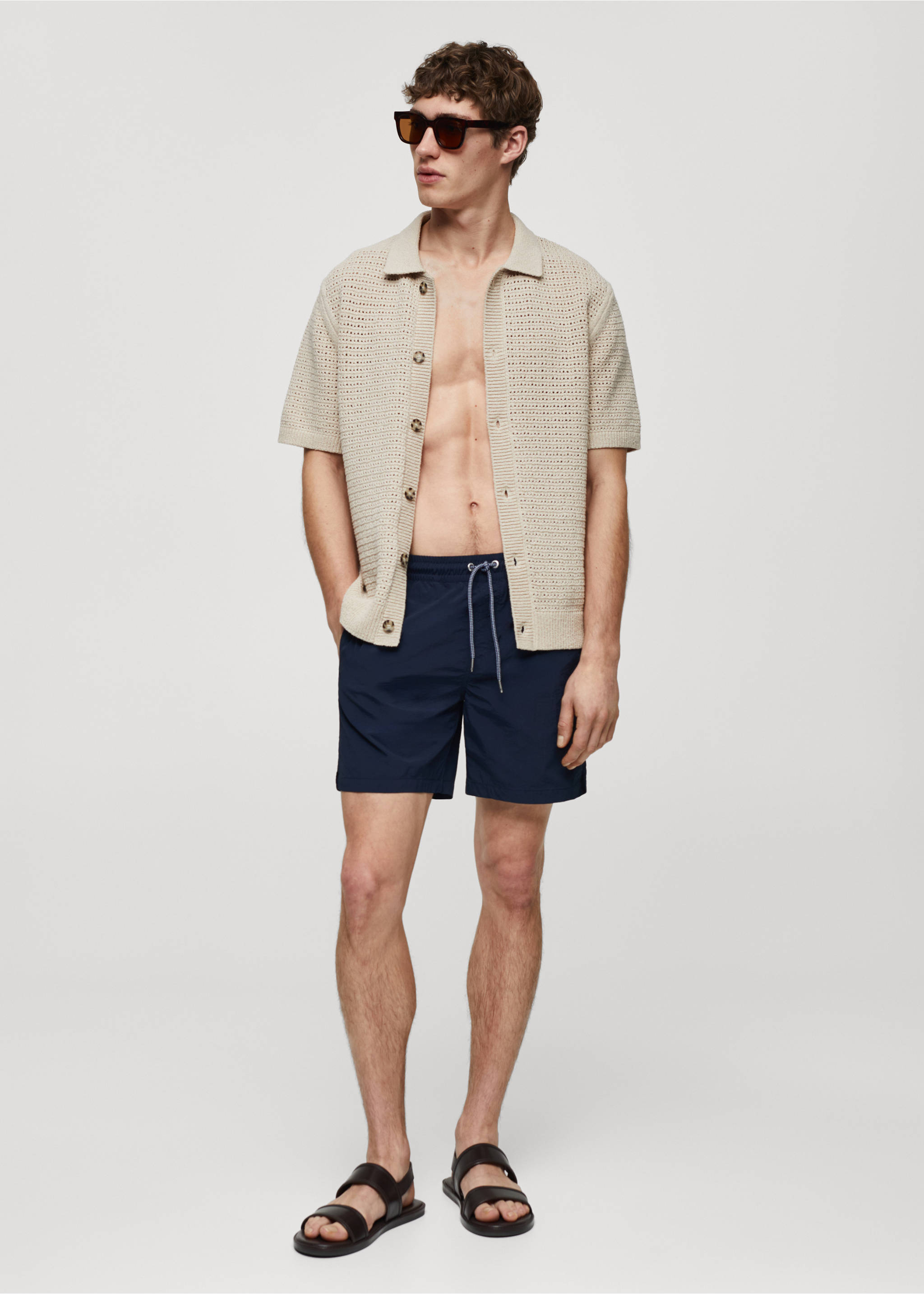 Basic-Badeshorts mit Kordelzug - Allgemeine Ansicht, Dunkles Marineblau. Ref: 67065979-00.