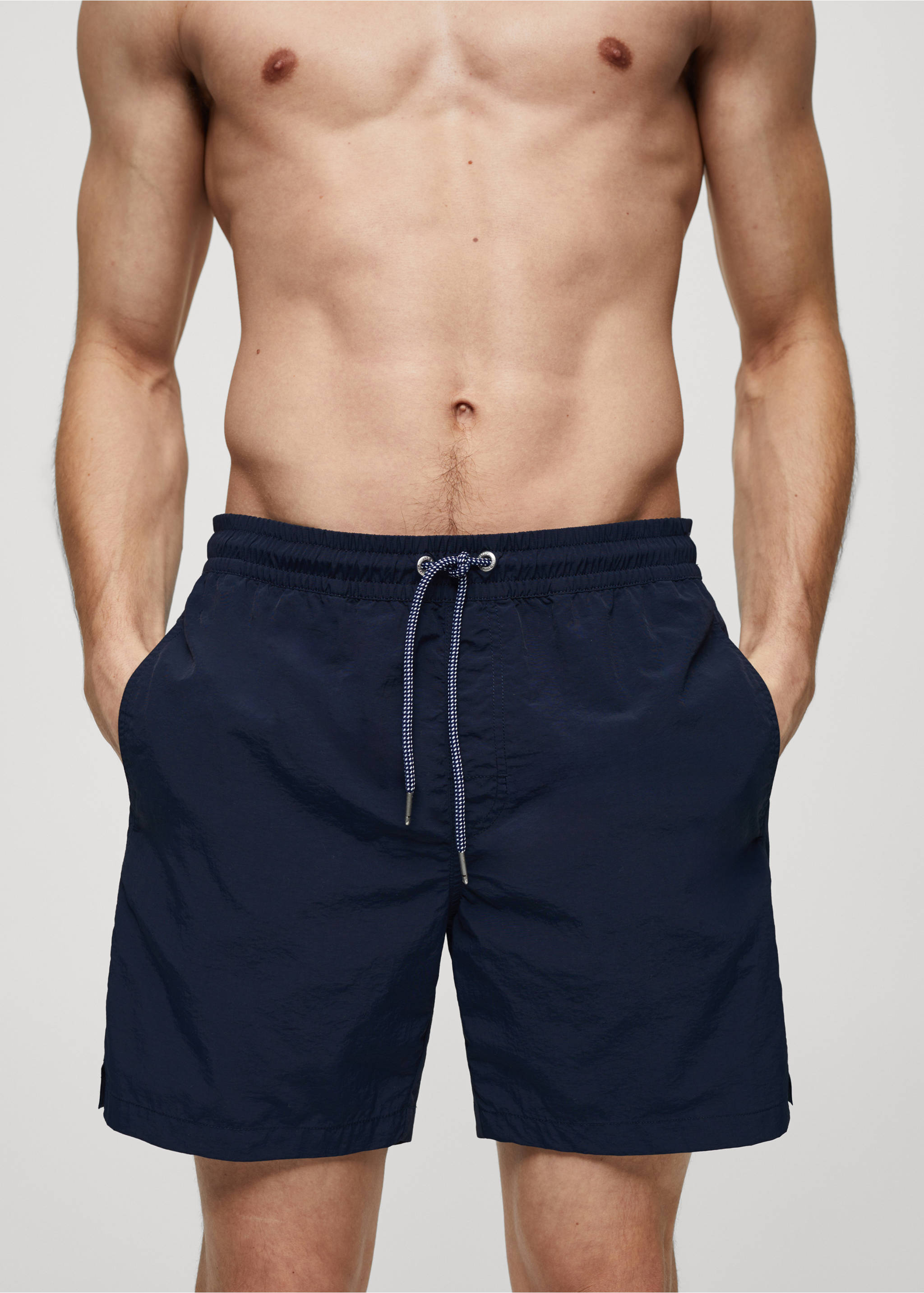Basic-Badeshorts mit Kordelzug - Detail des Artikels 1, Dunkles Marineblau. Ref: 67065979-00.