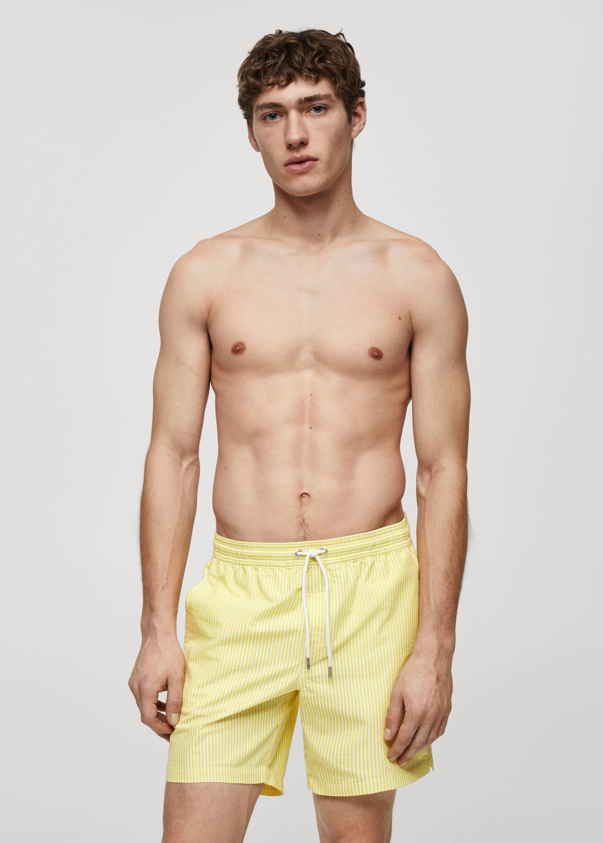 Seersucker striped drawstring swimsuit - Medium plane