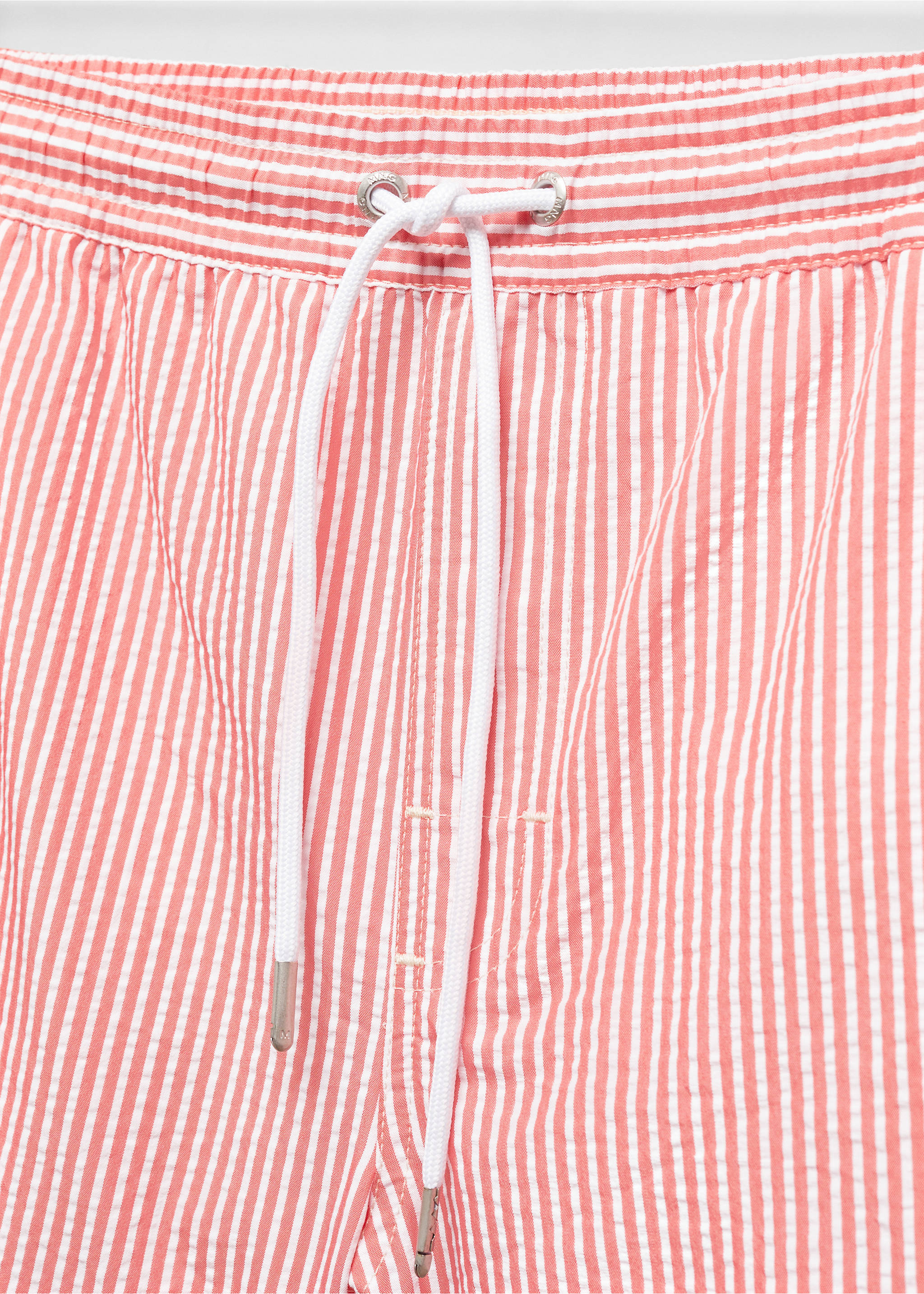 Seersucker striped drawstring swimsuit - Details of the article 8, Coral Red. Ref: 67065980-00.