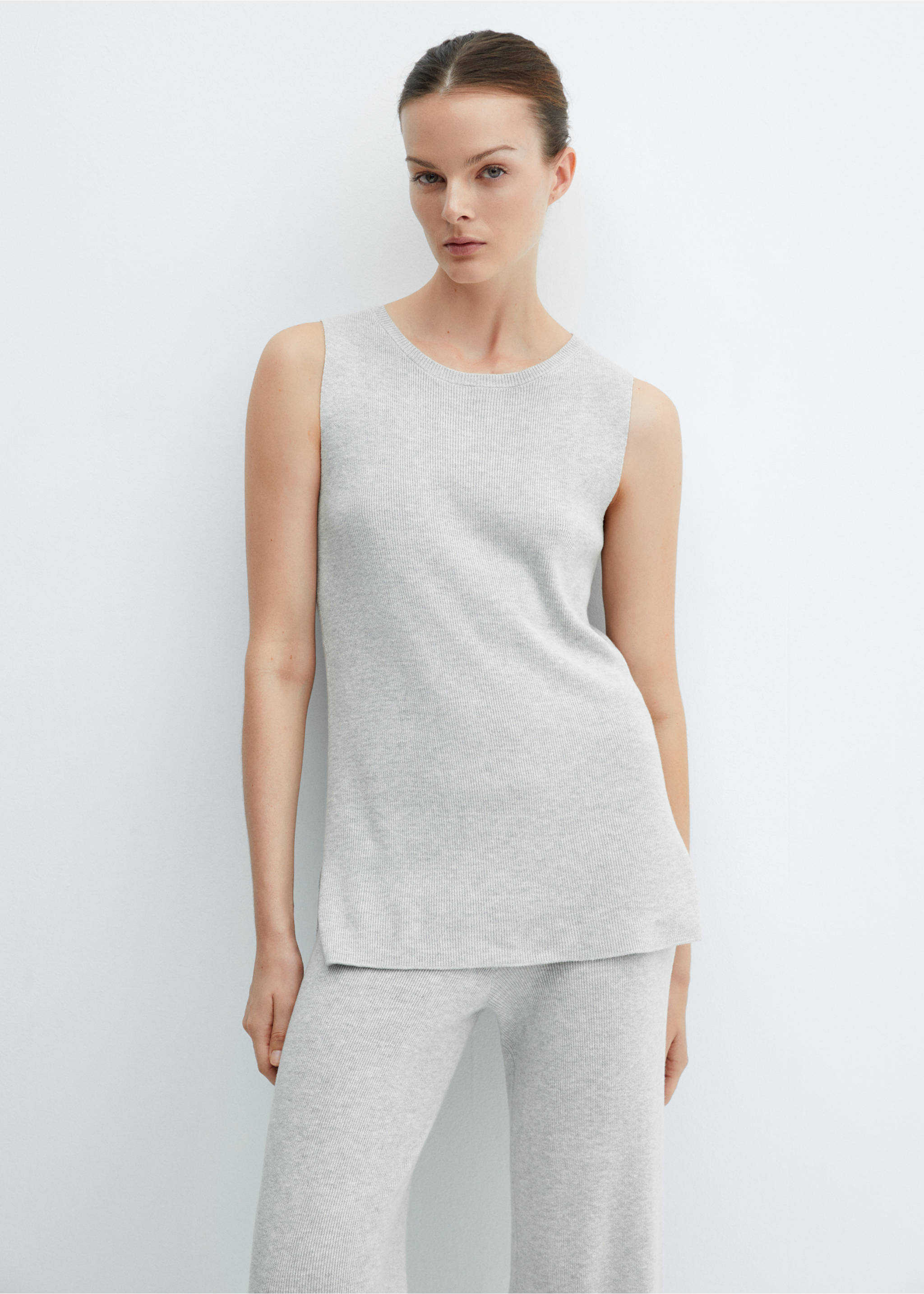 Stickad topp bomull linne - Detaljer om artikeln 1, Ljus Heather Grå. Ref: 67065990-00.