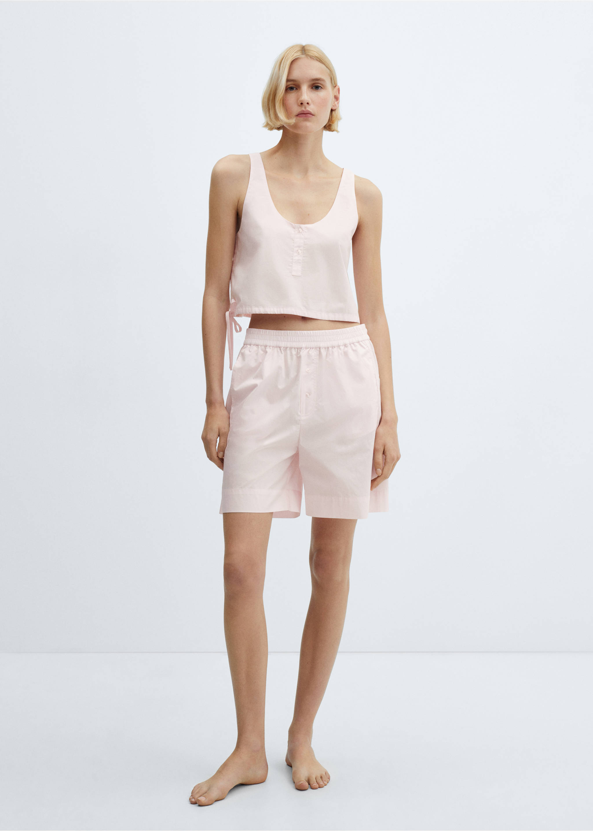 Cotton pyjama crop top - General plane, Light Pink. Ref: 67066016-00.