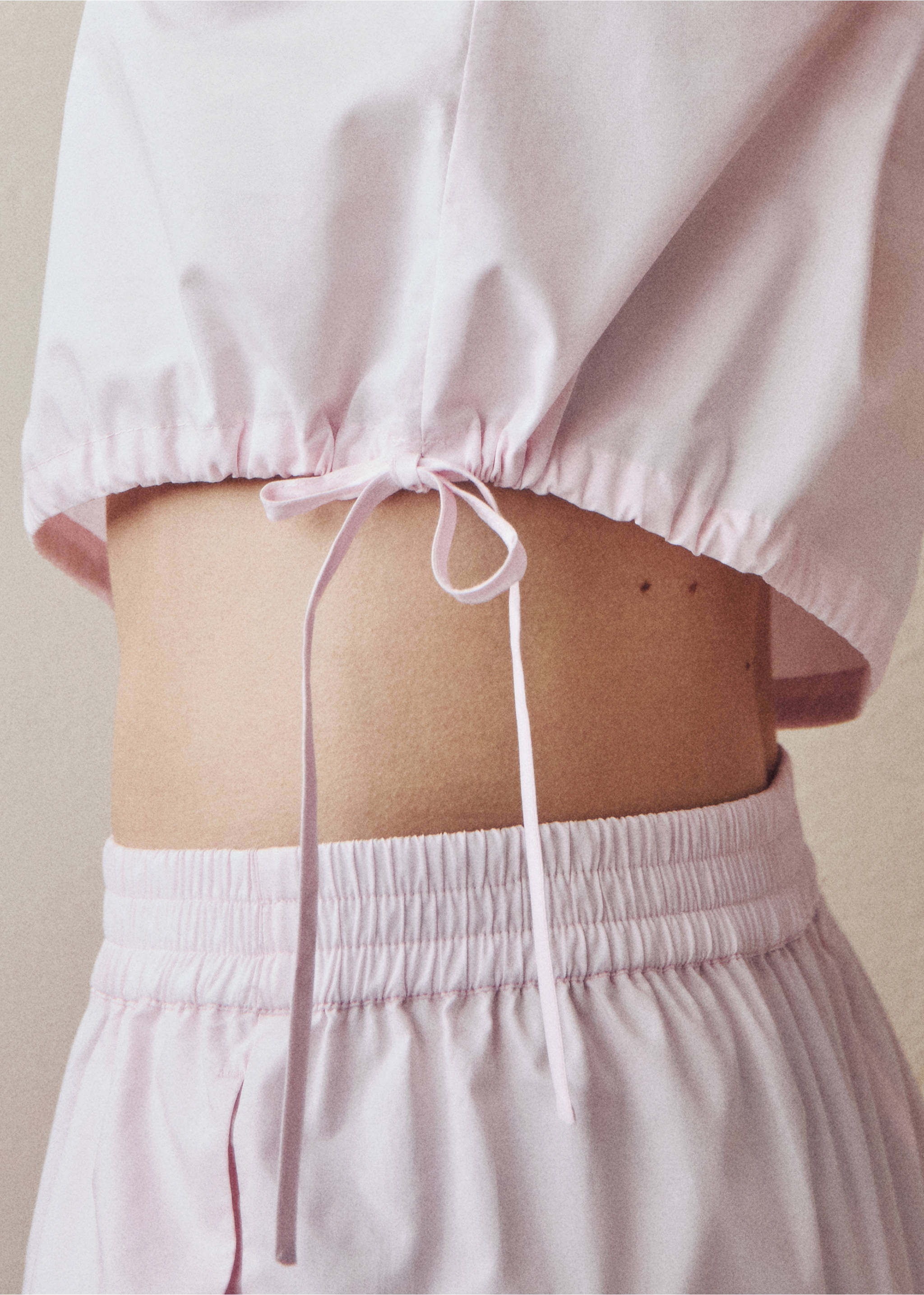 Cotton pyjama crop top - Details of the article 6, Light Pink. Ref: 67066016-00.