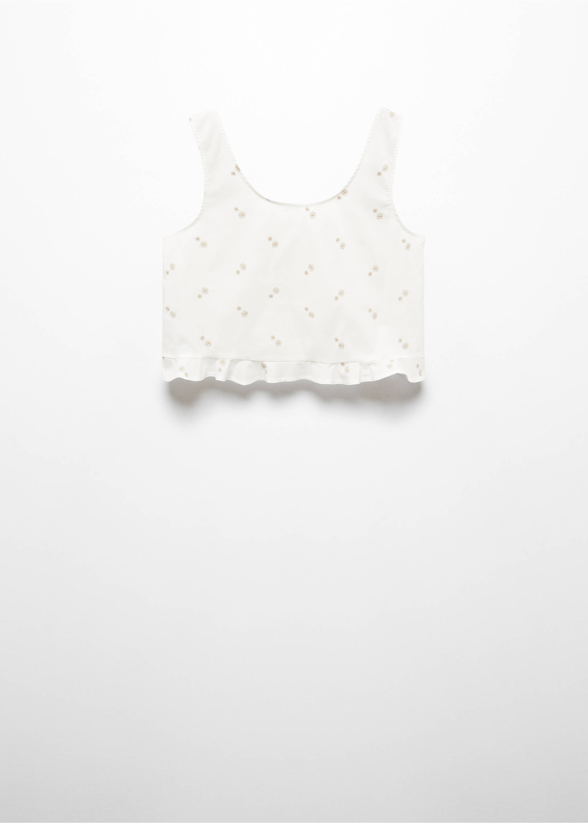 Floral embroidered cotton pyjama top - Article without model, Off White. Ref: 67066018-00.