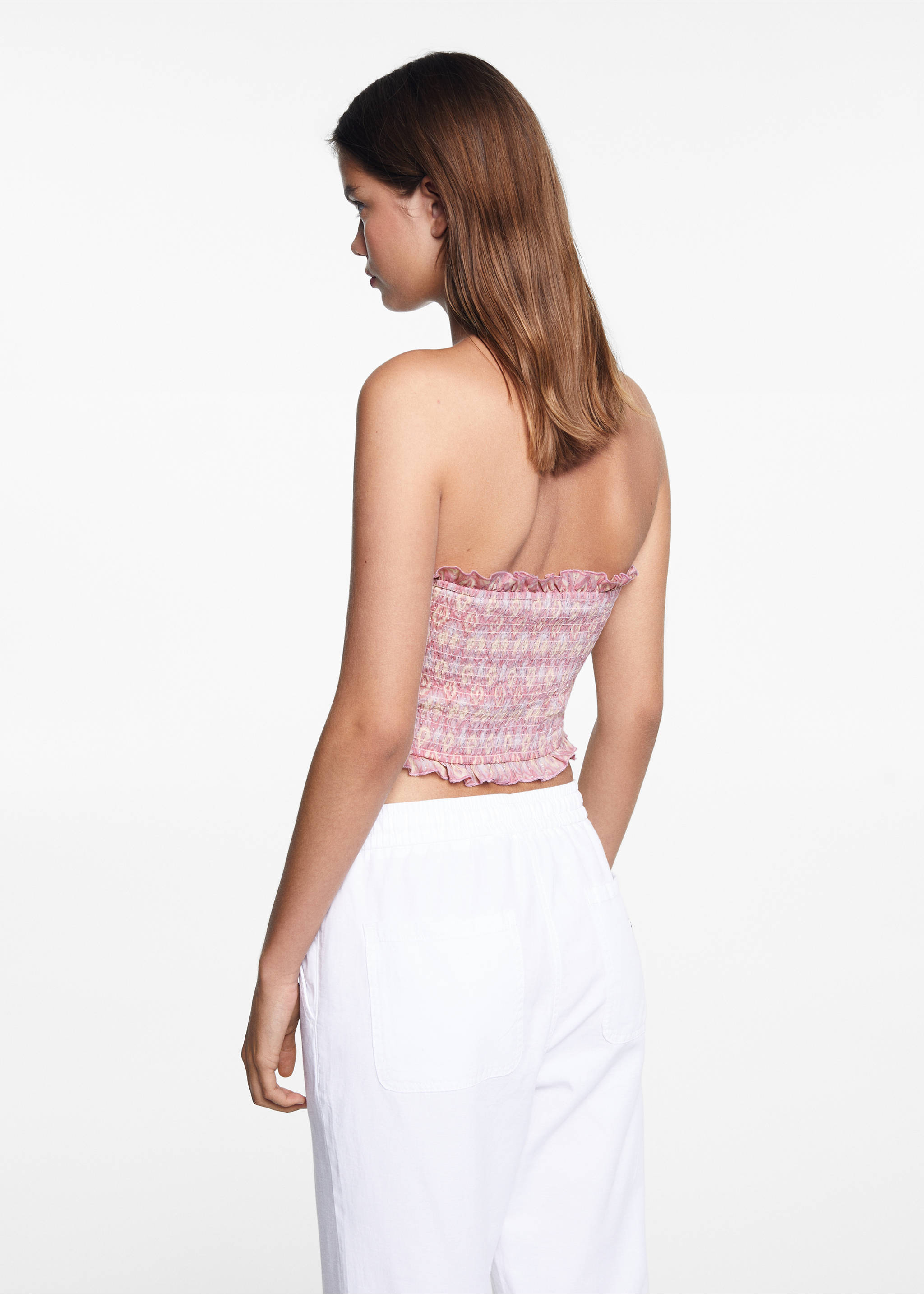 Ruched bandeau top - Reverse of the article, Pastel Pink. Ref: 67066022-00.