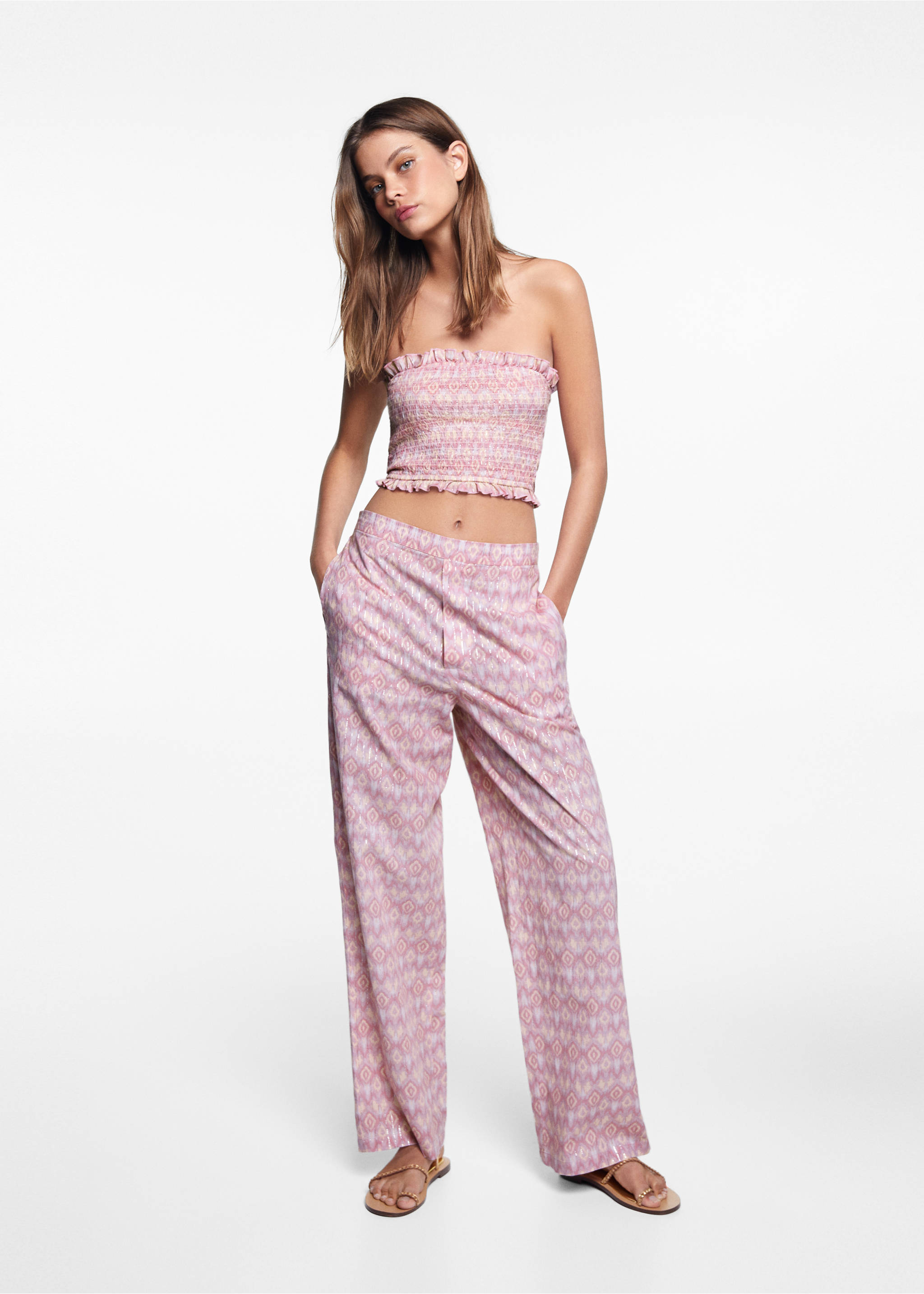 Ruched bandeau top - Details of the article 2, Pastel Pink. Ref: 67066022-00.