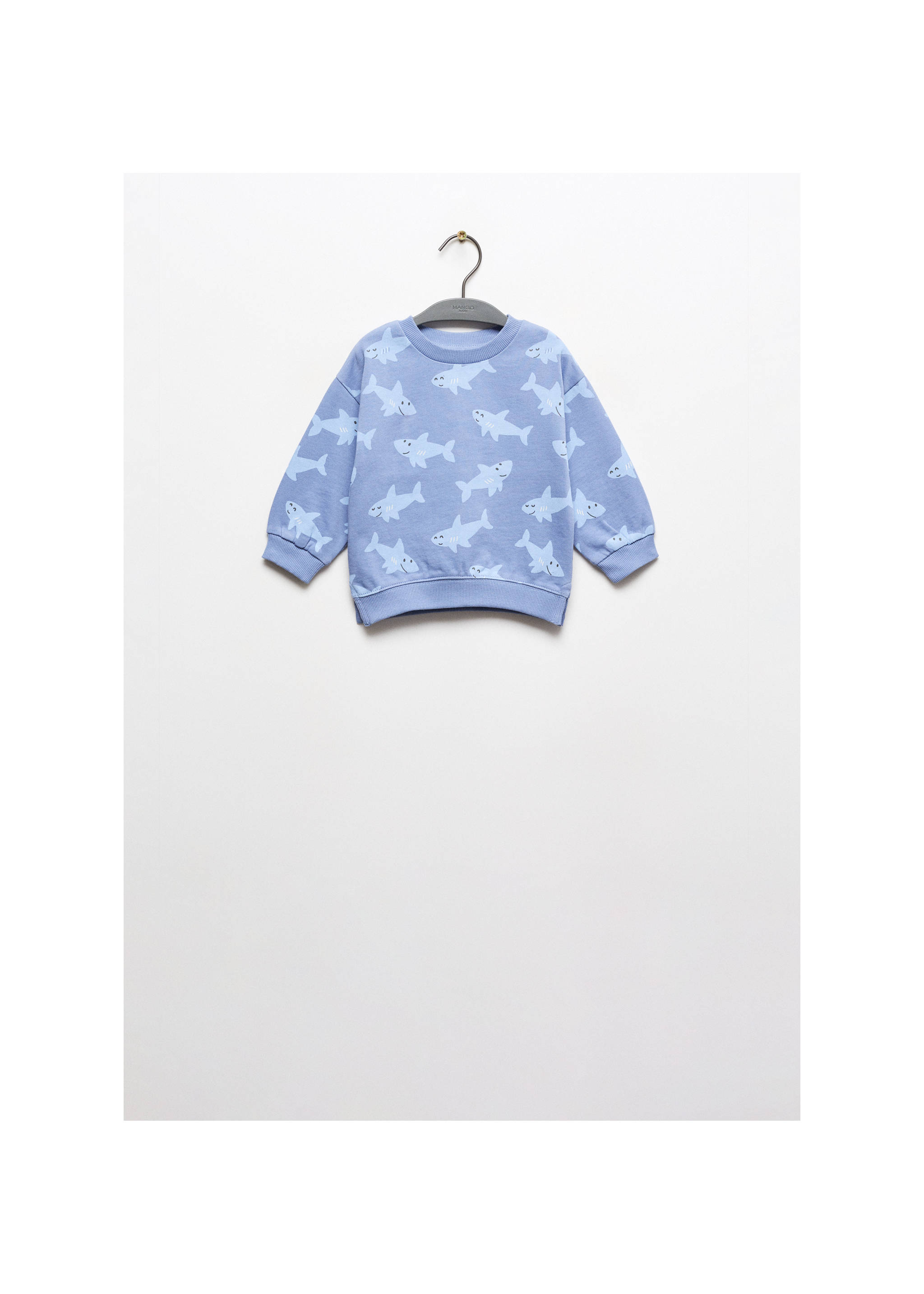 Shark-print sweatshirt - Article without model, Blue. Ref: 67066037-00.