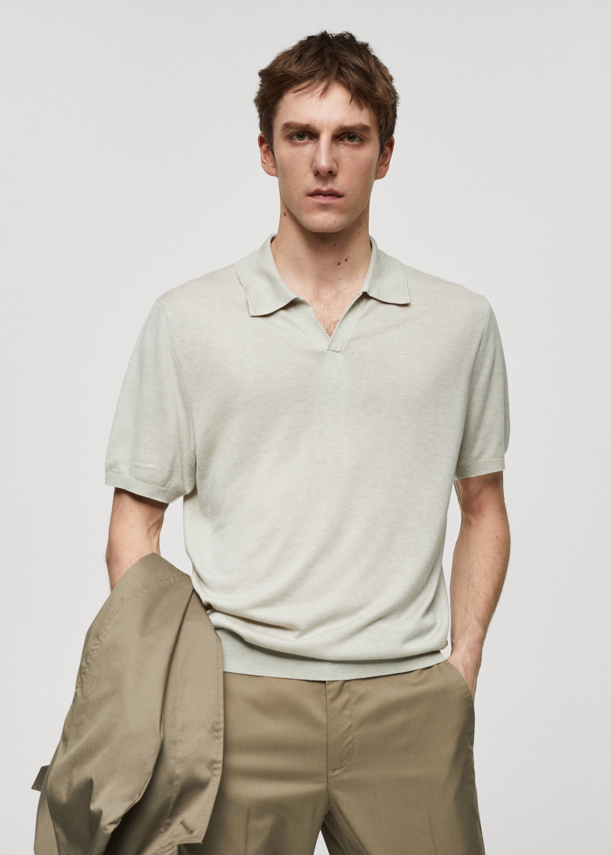 Short-sleeve knitted polo shirt - Medium plane