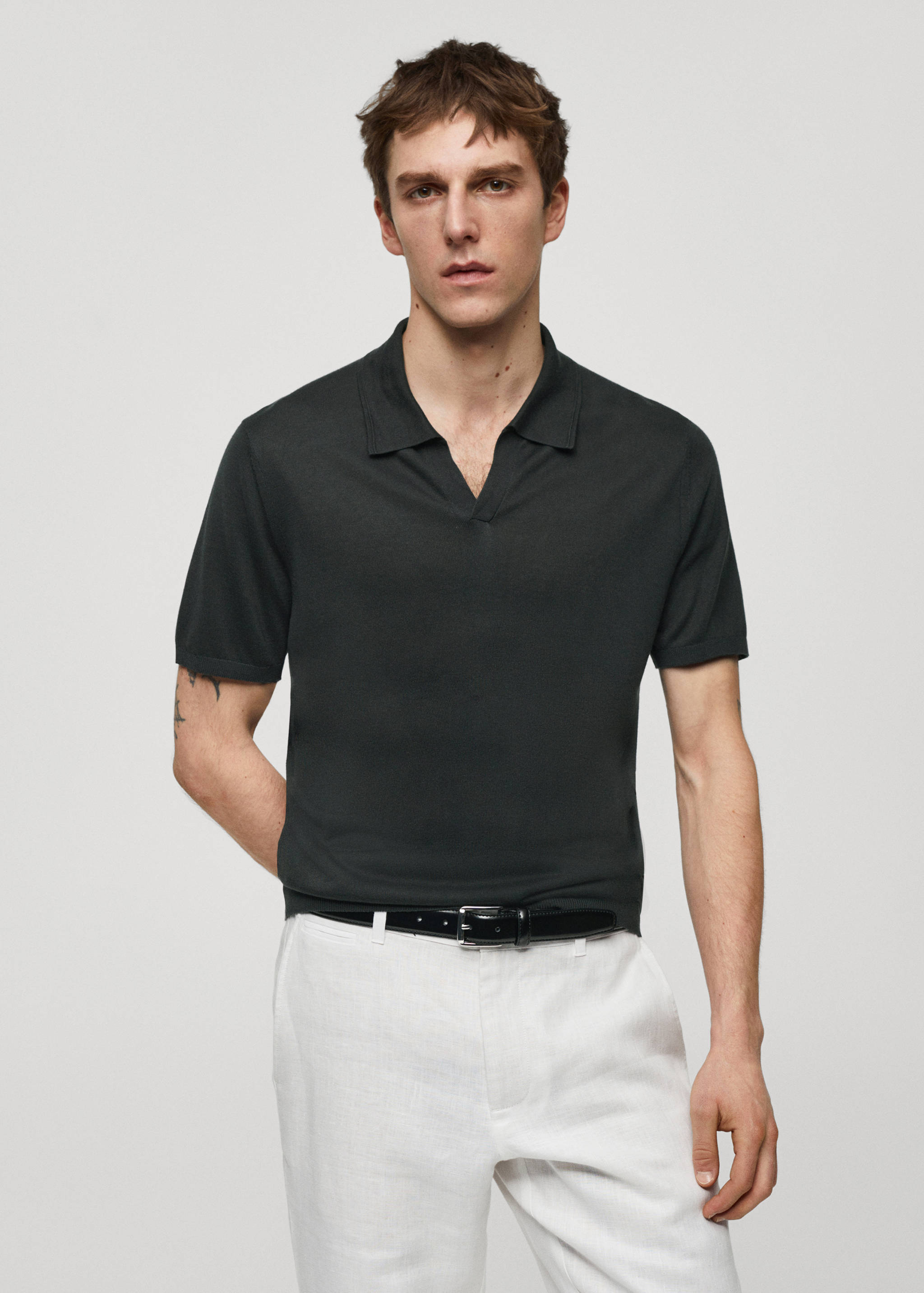 Short-sleeve knitted polo shirt - Medium plane