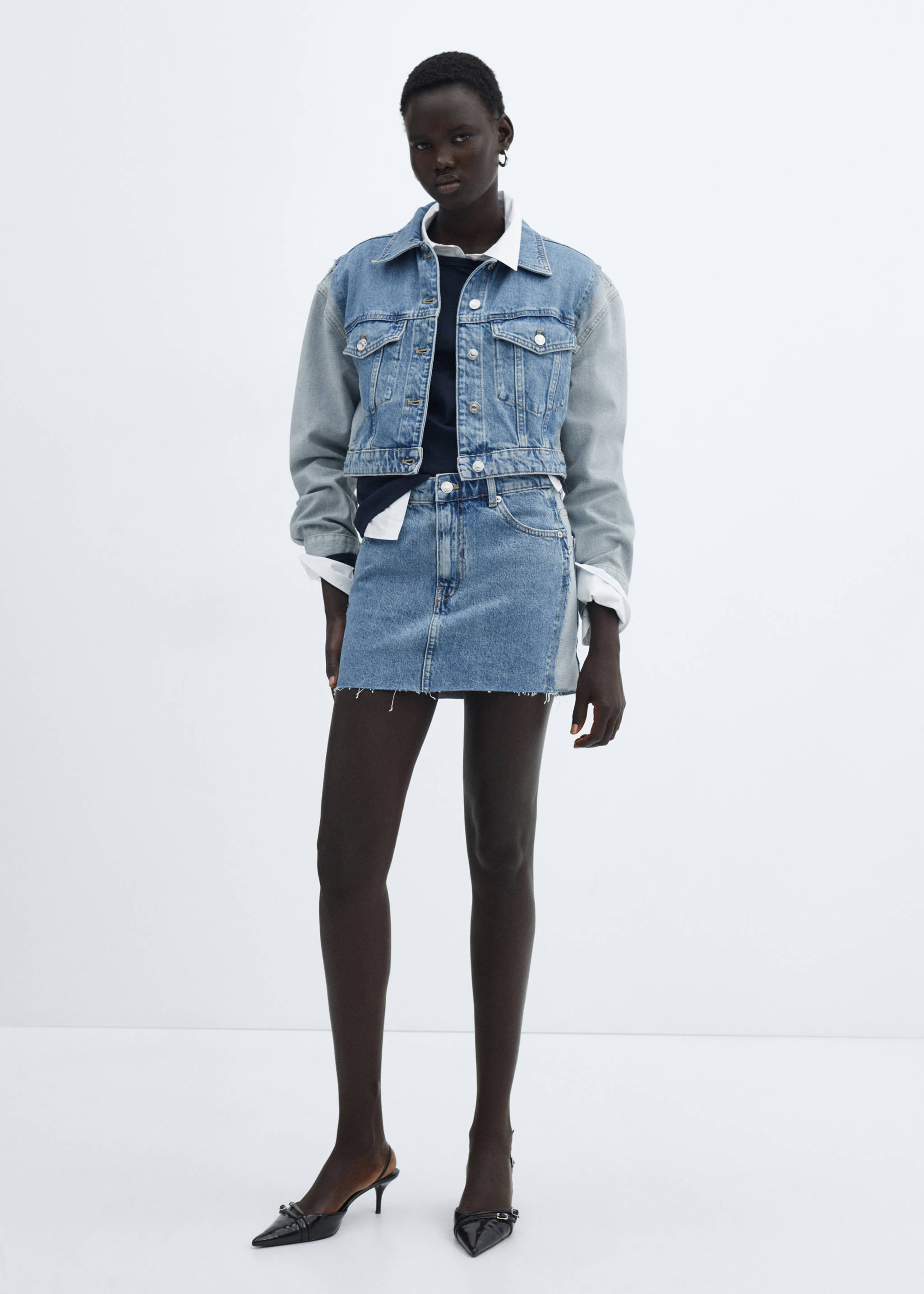 Blouson en jean crop bicolore - Plan général