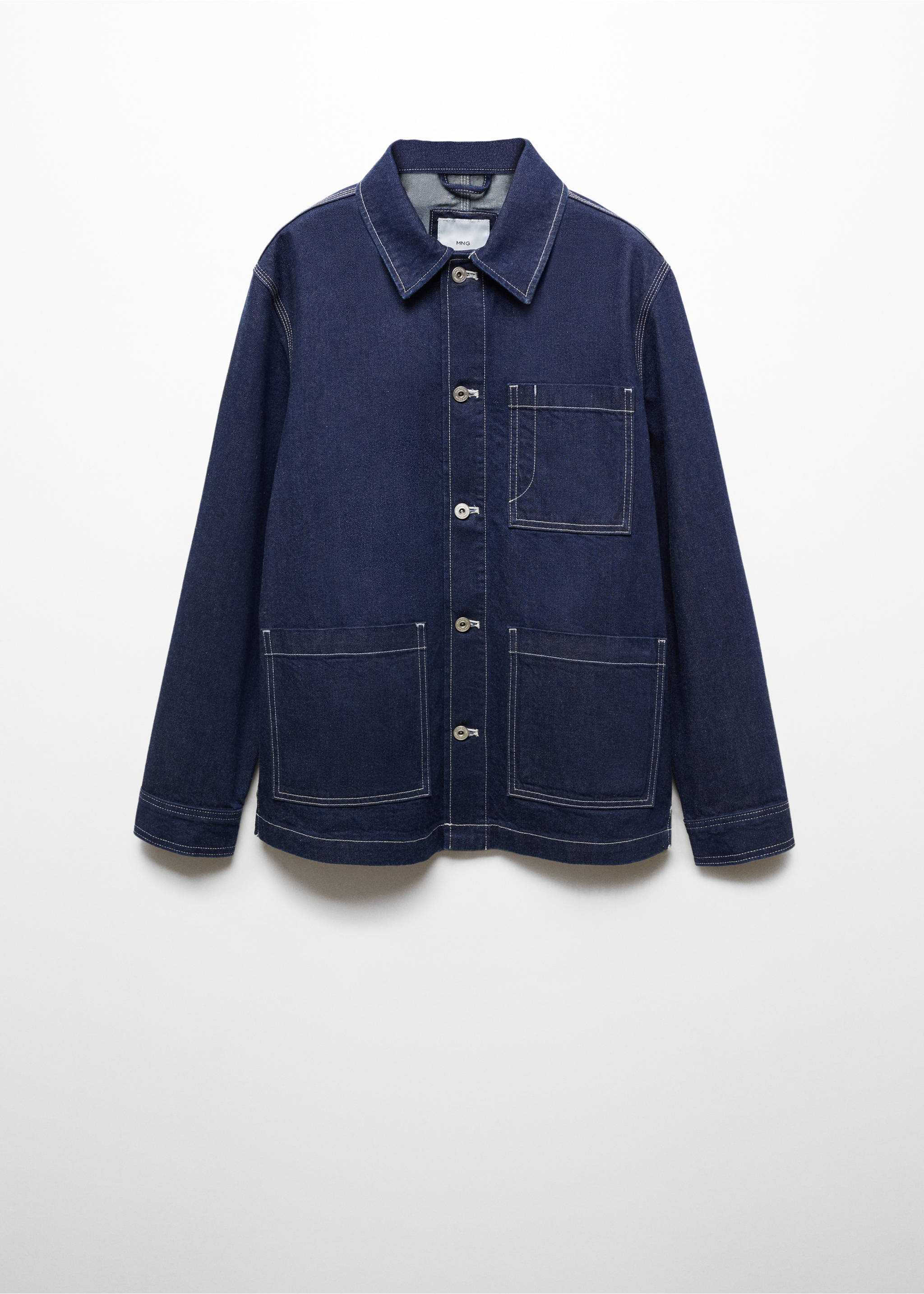 Denim overshirt with stitching pockets - Article without model, Open Blue. Ref: 67066725-00.