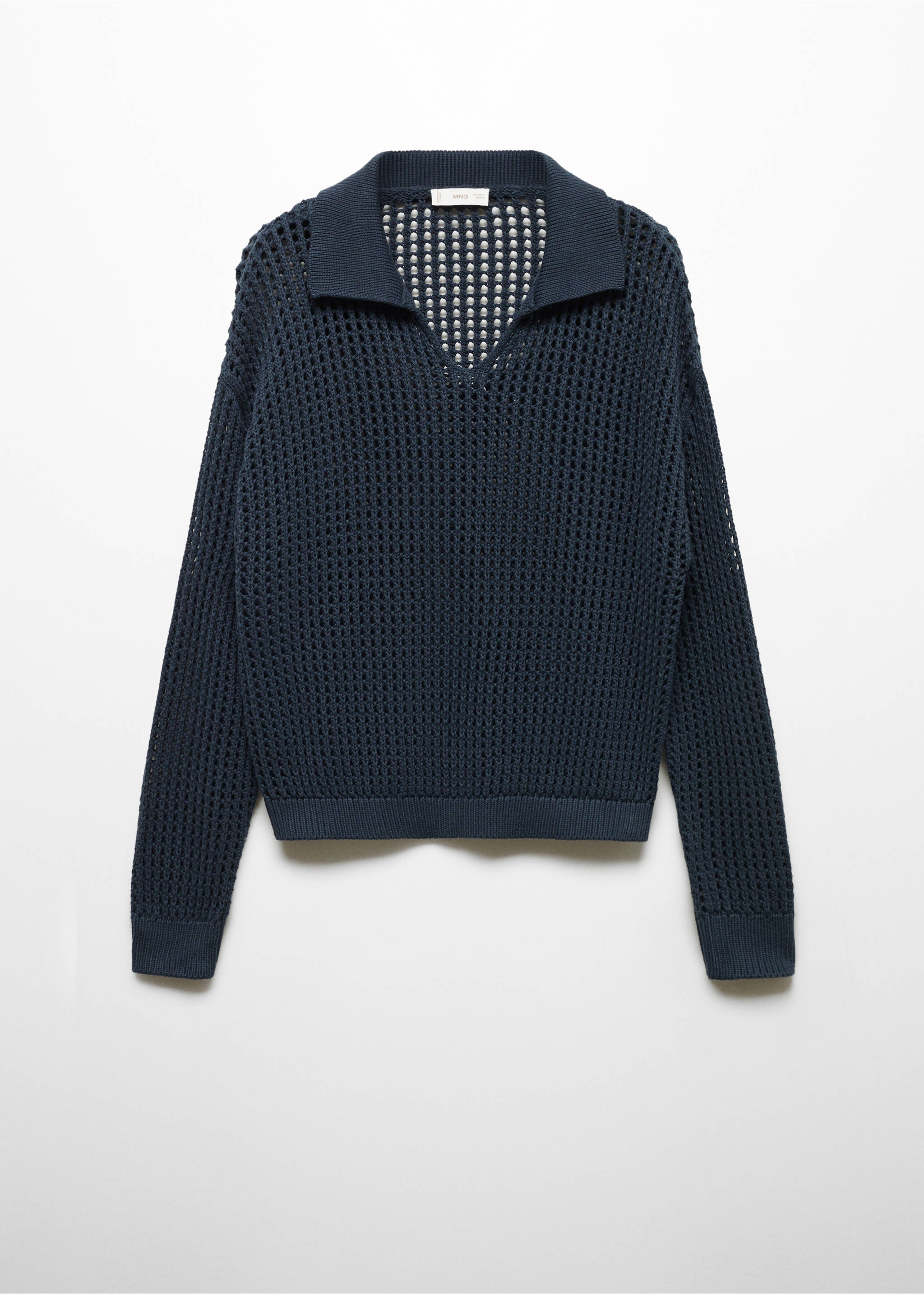 Openwork knitted polo-neck sweater - Article without model, Dark Navy. Ref: 67066733-00.