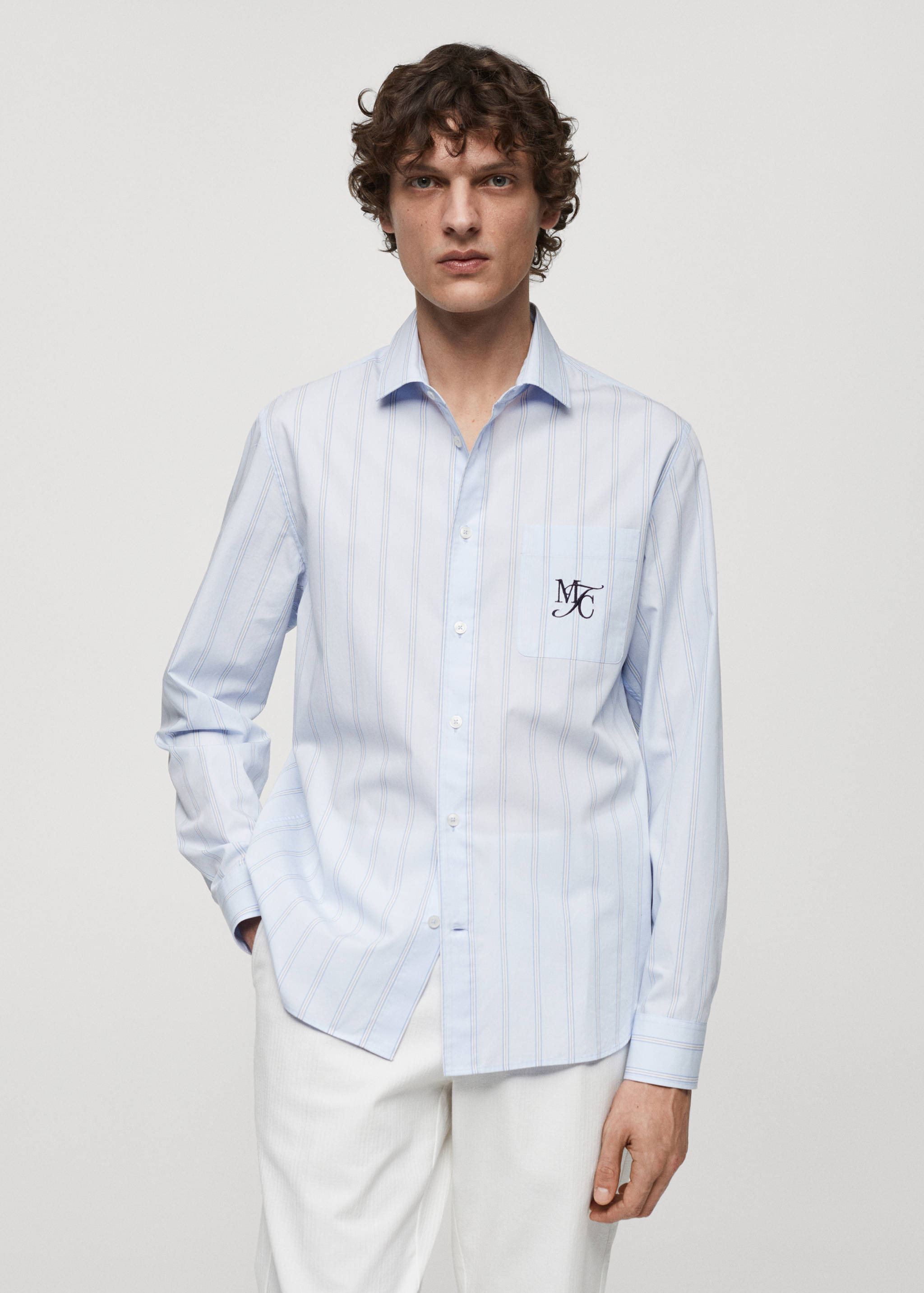 Classic-fit cotton striped embroidered shirt - Medium plane