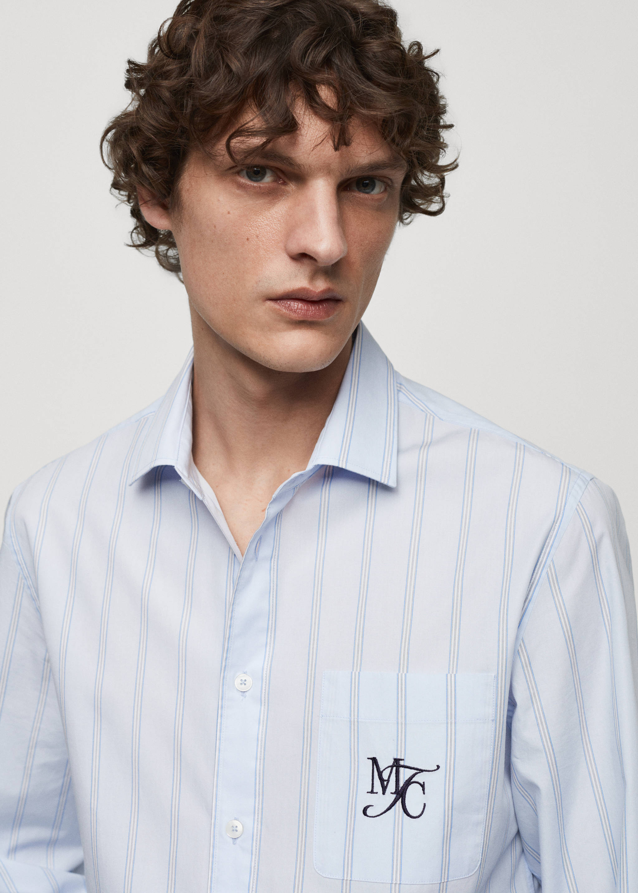 Classic-fit cotton striped embroidered shirt - Details of the article 1