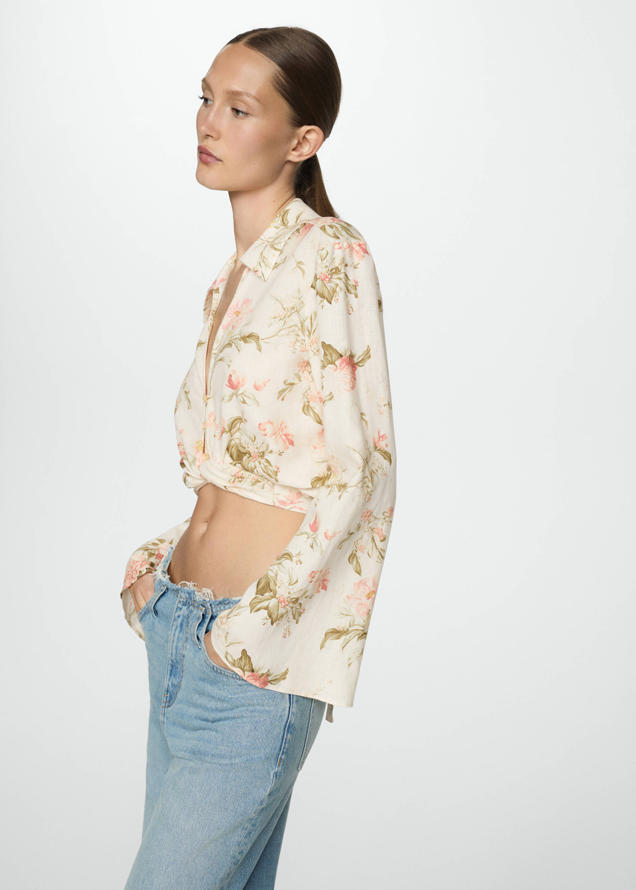 Floral linen-blend blouse - Medium plane