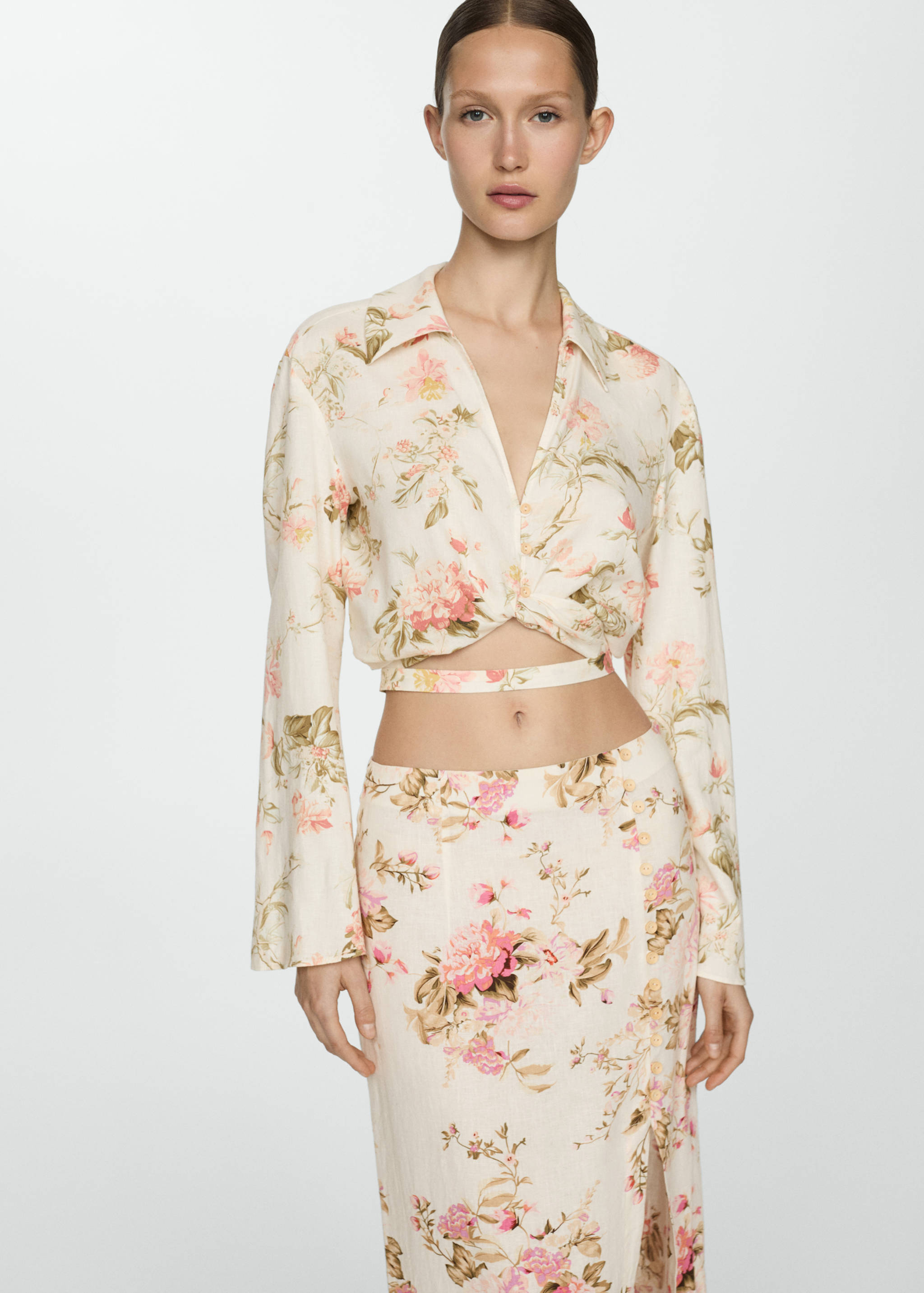 Floral linen-blend blouse - Details of the article 2