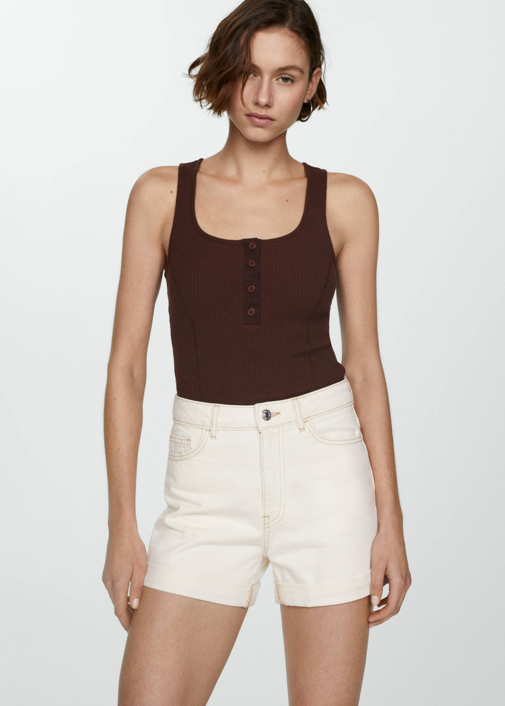 High-rise denim shorts - Details of the article 1