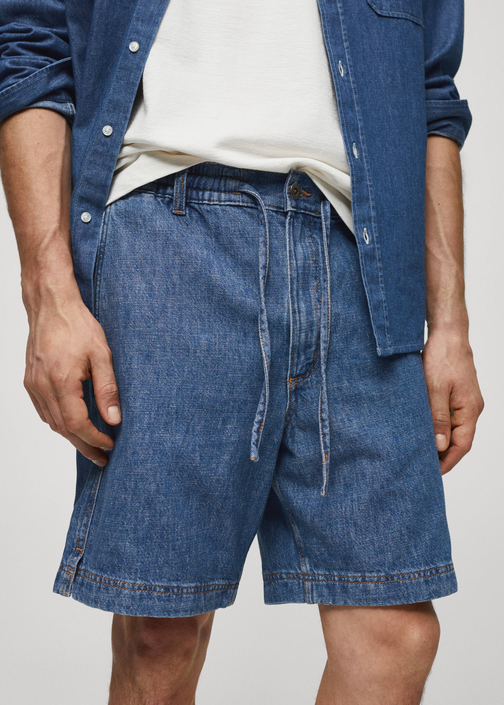 Drawstring denim Bermuda shorts - Details of the article 1