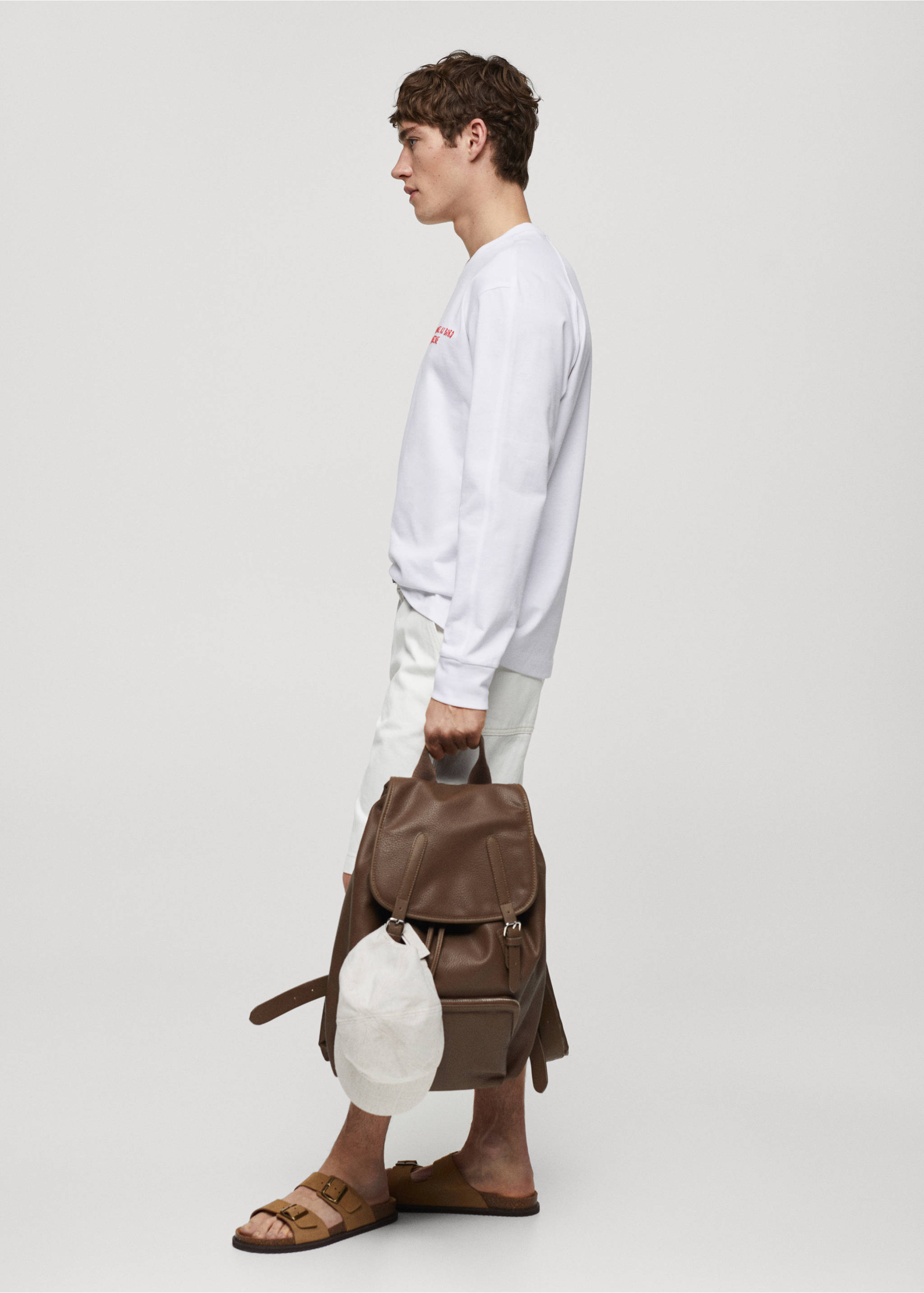 100% cotton sweatshirt with printed drawing - Details of the article 2, White. Ref: 67067701-00.